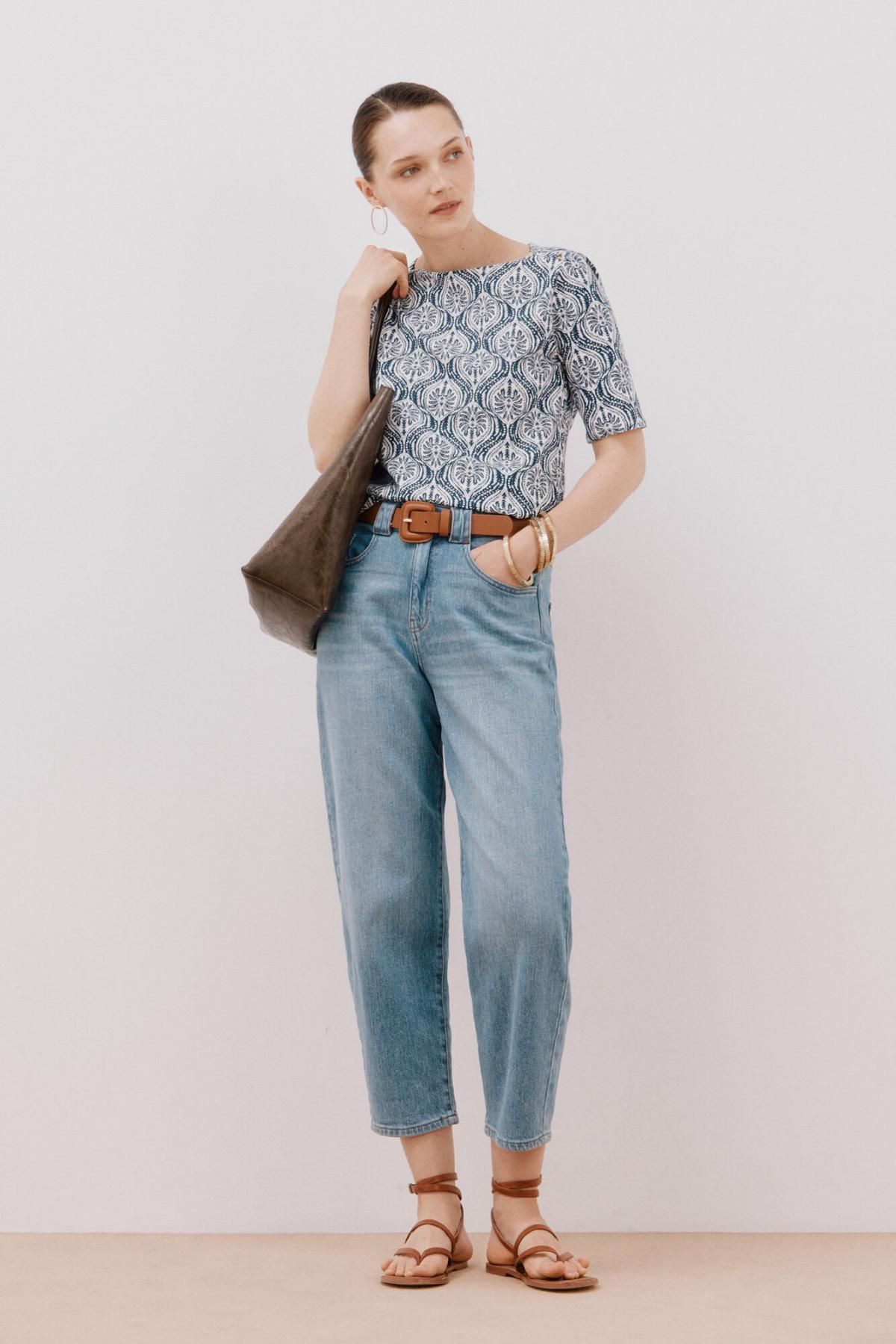 꼬르떼피엘 패턴 보트넥 골드버튼 반팔 티셔츠 9162089 AZUL - 상세 이미지 5