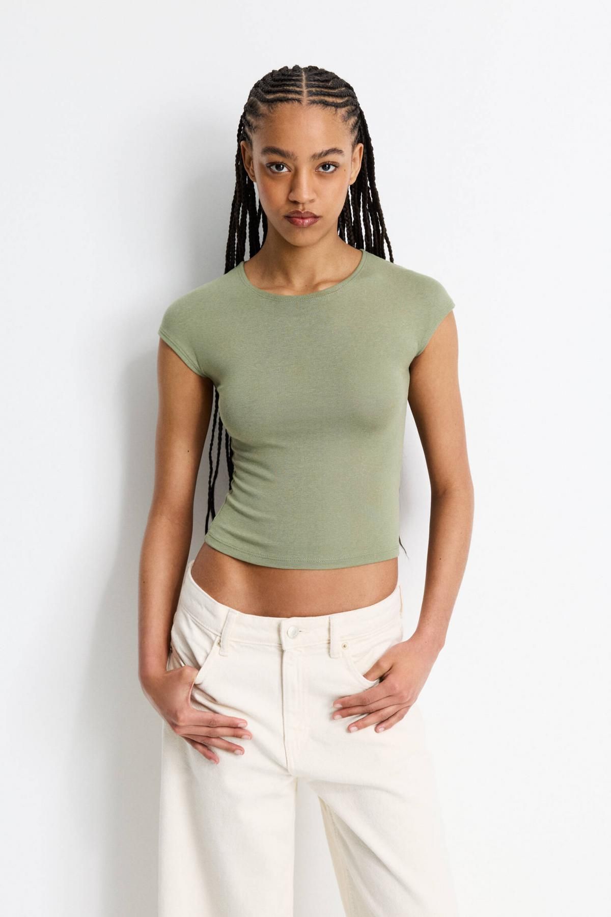 풀앤베어 슬림핏 라운드넥 스트레치 반팔 티셔츠 3245/387 PALE KHAKI - 상세 이미지 3