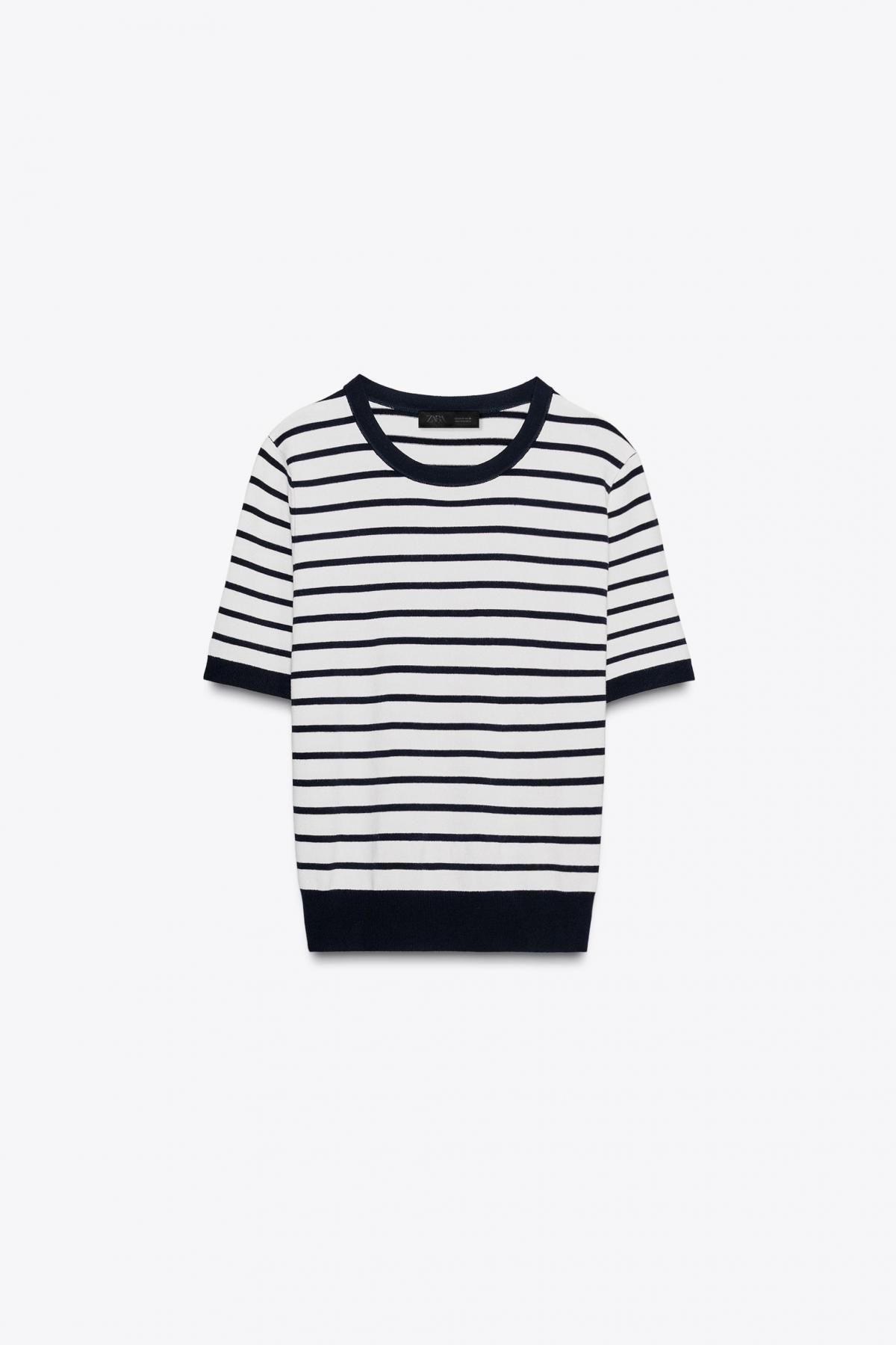 자라 스트라이프 라운드넥 반팔 니트 탑 8851/001 STRIPED - 상품 이미지