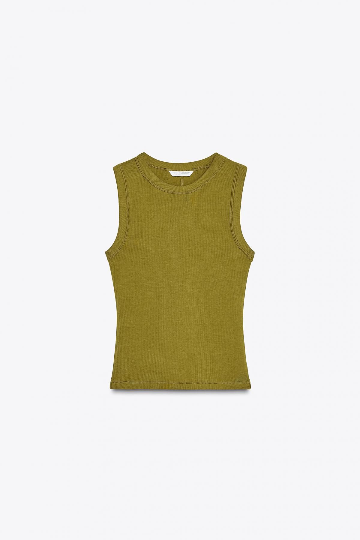 자라 슬림핏 골지 민소매 라운드넥 탑 4424/300 OLIVE GREEN - 메인 이미지