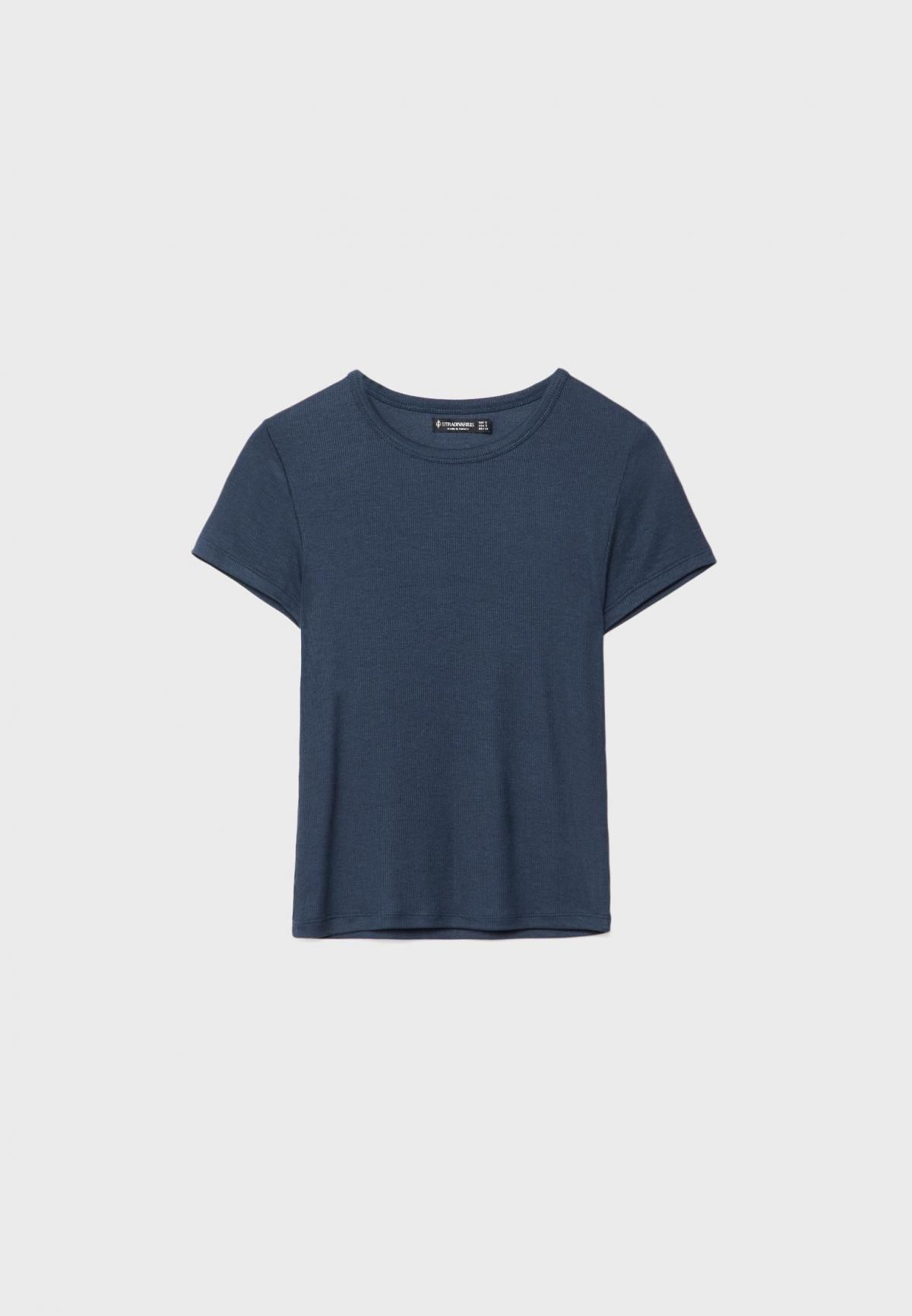 스트라디바리우스 베이직 립조직 반팔 라운드넥 티셔츠 8065/146 NAVY BLUE - 상품 이미지