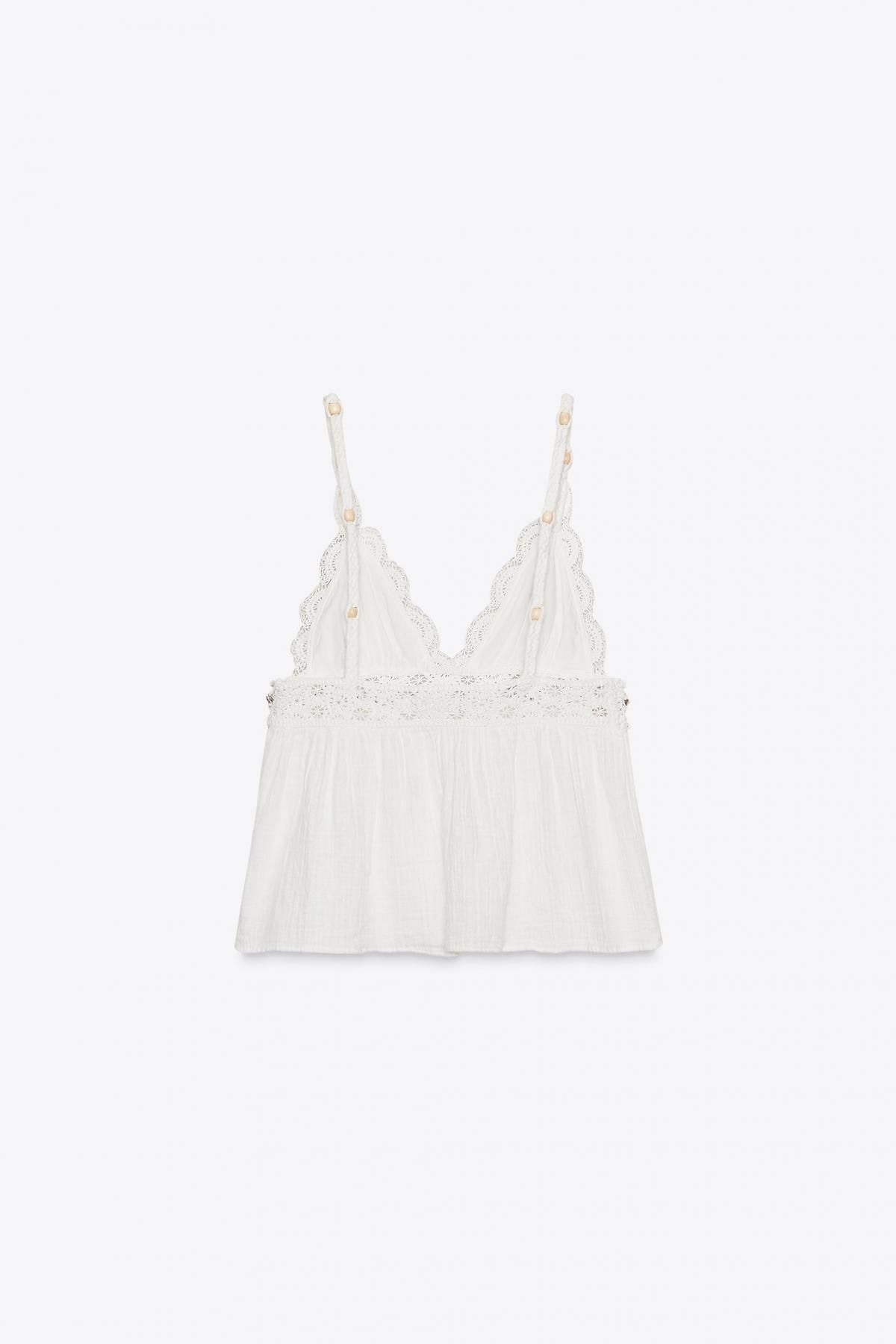 자라 크로셰 비즈 브이넥 크롭 민소매 탑 7200/123 WHITE - 상세 이미지 5
