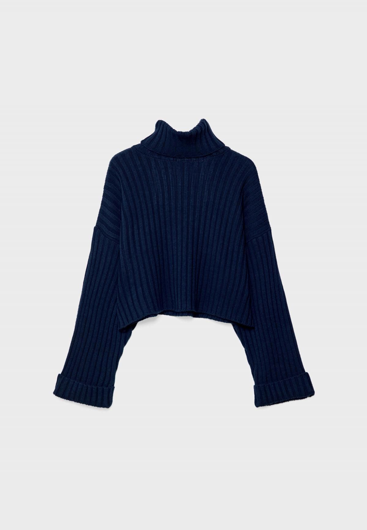 스트라디바리우스 하이넥 크롭 니트 터틀넥 스웨터 8557/350 NAVY BLUE - 상품 이미지