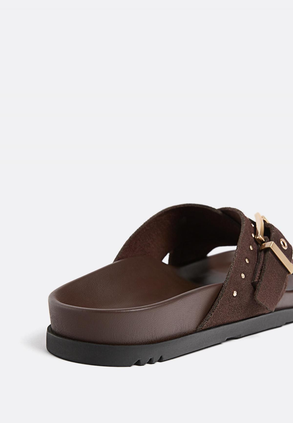 스트라디바리우스 브라운 스터드 레더 크로스 스트랩 슬라이드 샌들 9798/678 BROWN - 상세 이미지 2