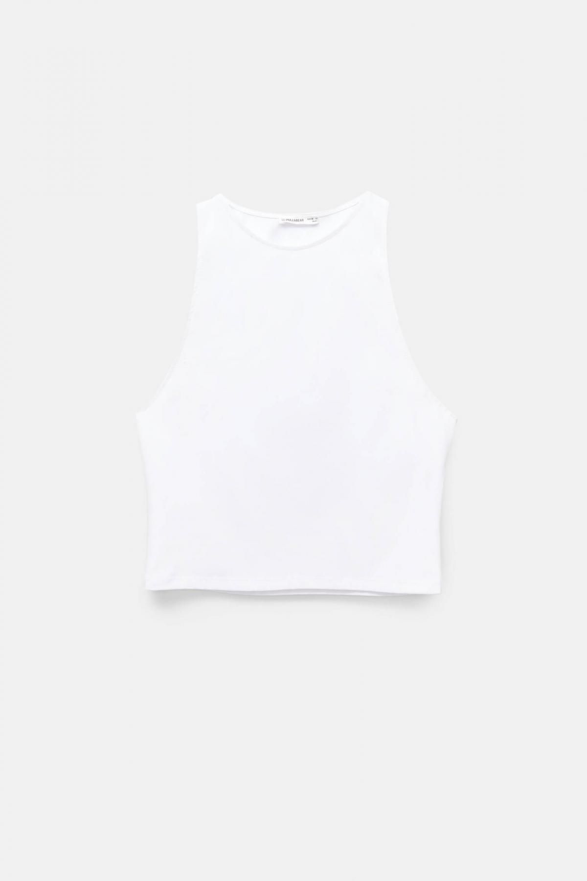 풀앤베어 크롭 베이직 스트레치 폴리아미드 민소매 탑 3248/300 WHITE - 상품 이미지