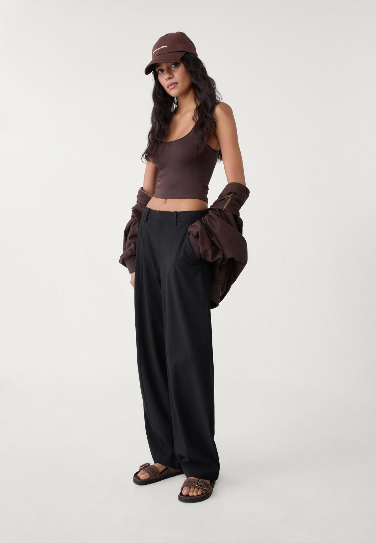 스트라디바리우스 와이드핏 테크니컬 배기 슬랙스 팬츠 미드웨이스트 8310/110 BLACK - 상세 이미지 5