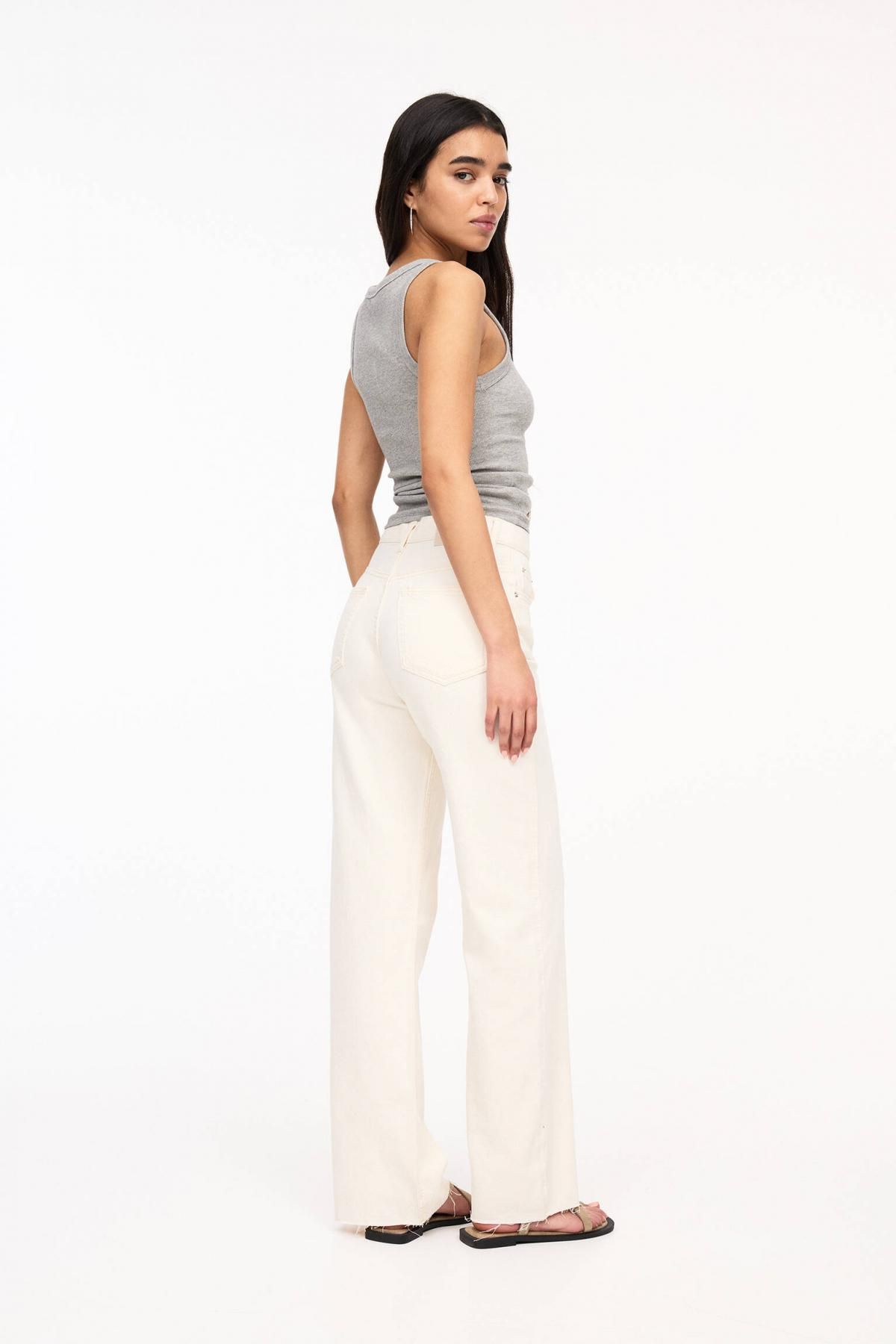 풀앤베어 하이웨이스트 스트레이트핏 데님 팬츠 3687/300 OFF WHITE - 상세 이미지 5