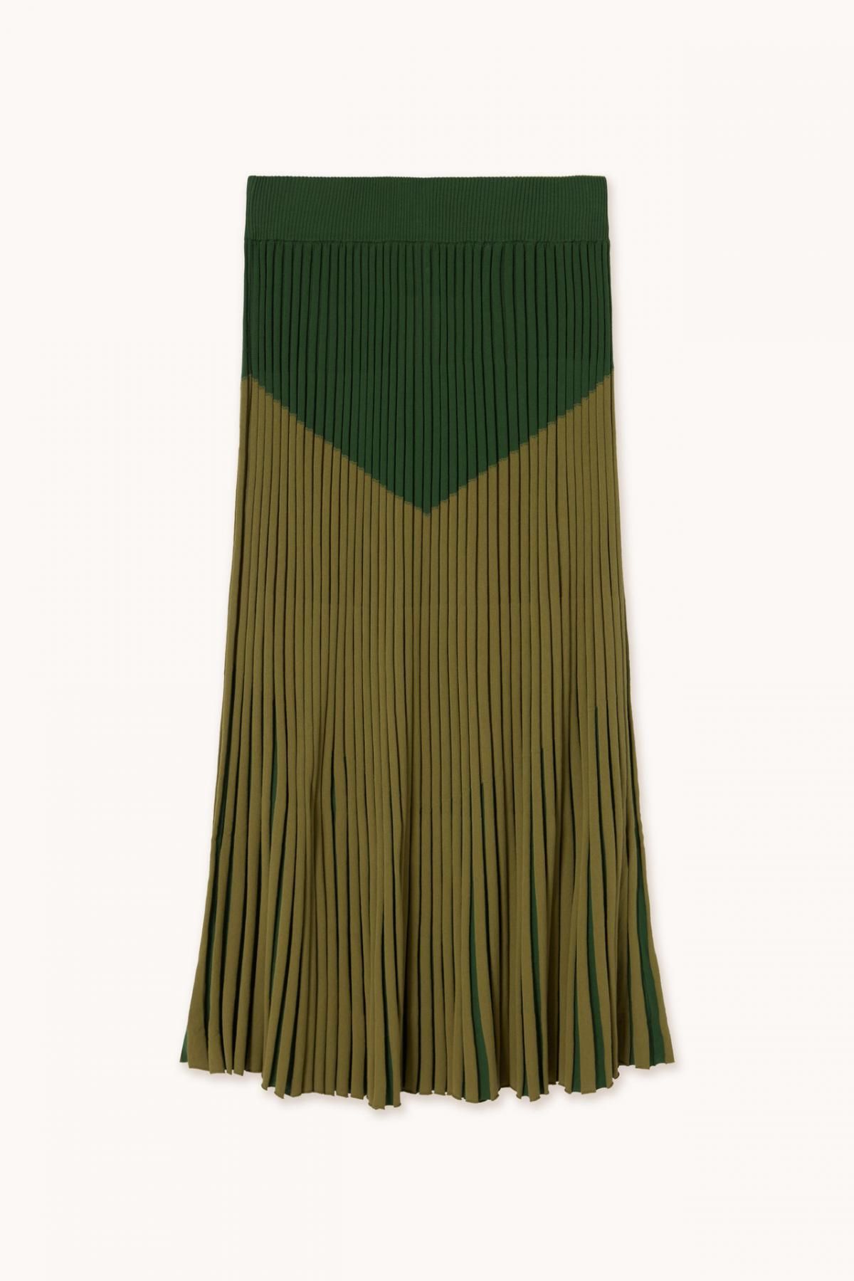 타이니코튼 컬러블록 플리츠 미디 스커트 SS25-769R78 VERDE/CAQUI - 상세 이미지 5