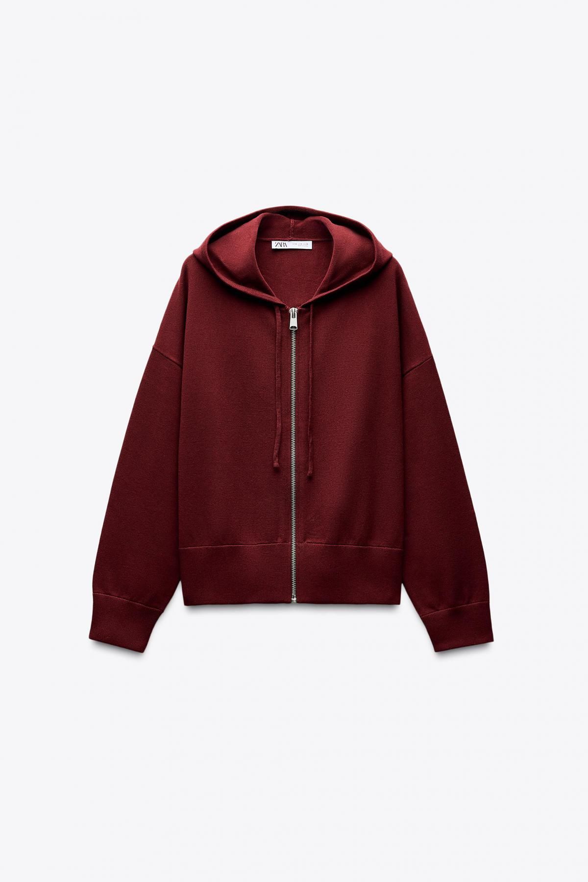 자라 버건디 니트 집업 후드 스웨트셔츠 5536/001 BURGUNDY - 메인 이미지