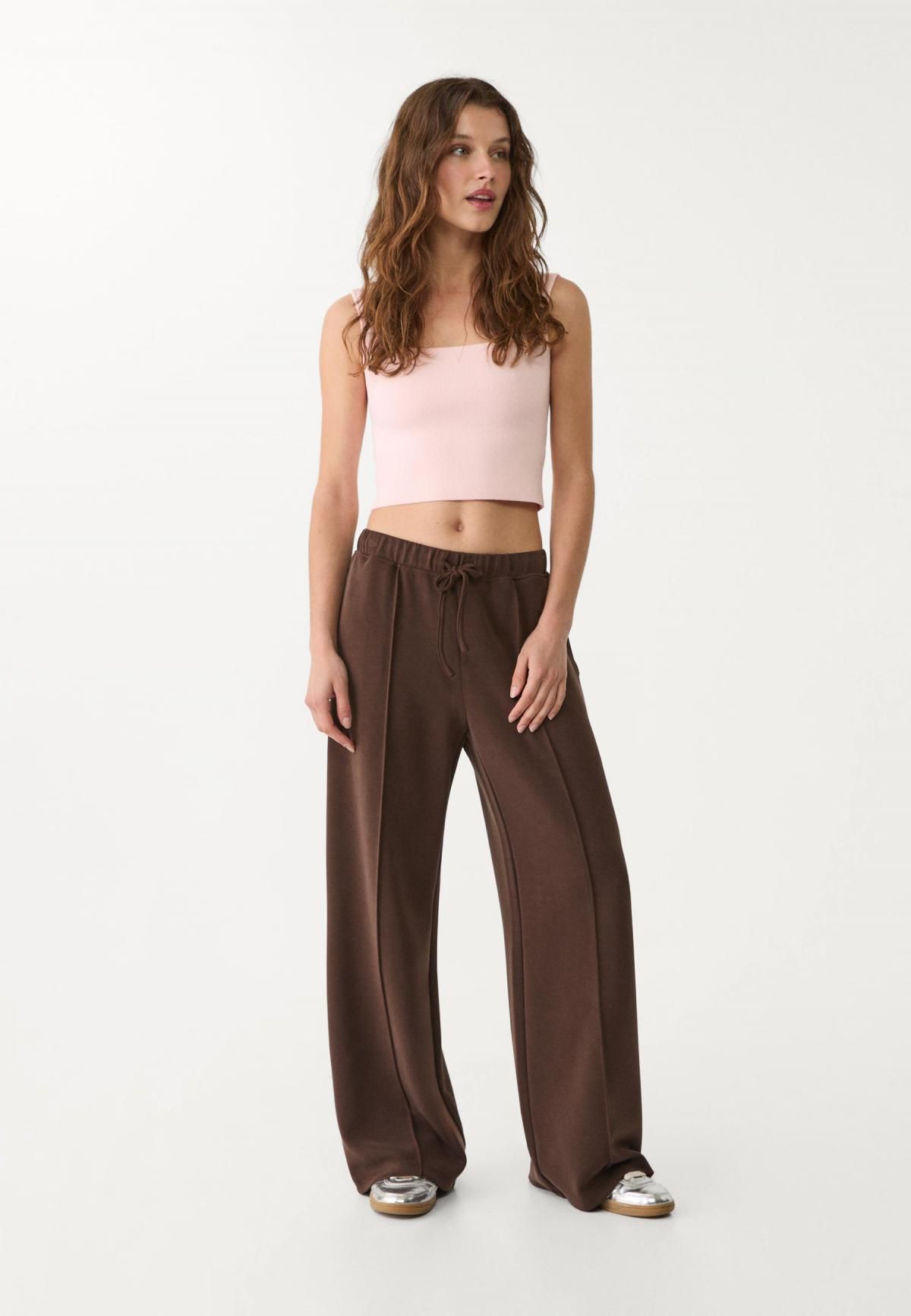 스트라디바리우스 심 디테일 소프트터치 와이드 팬츠 4512/257 BROWN - 상세 이미지 5