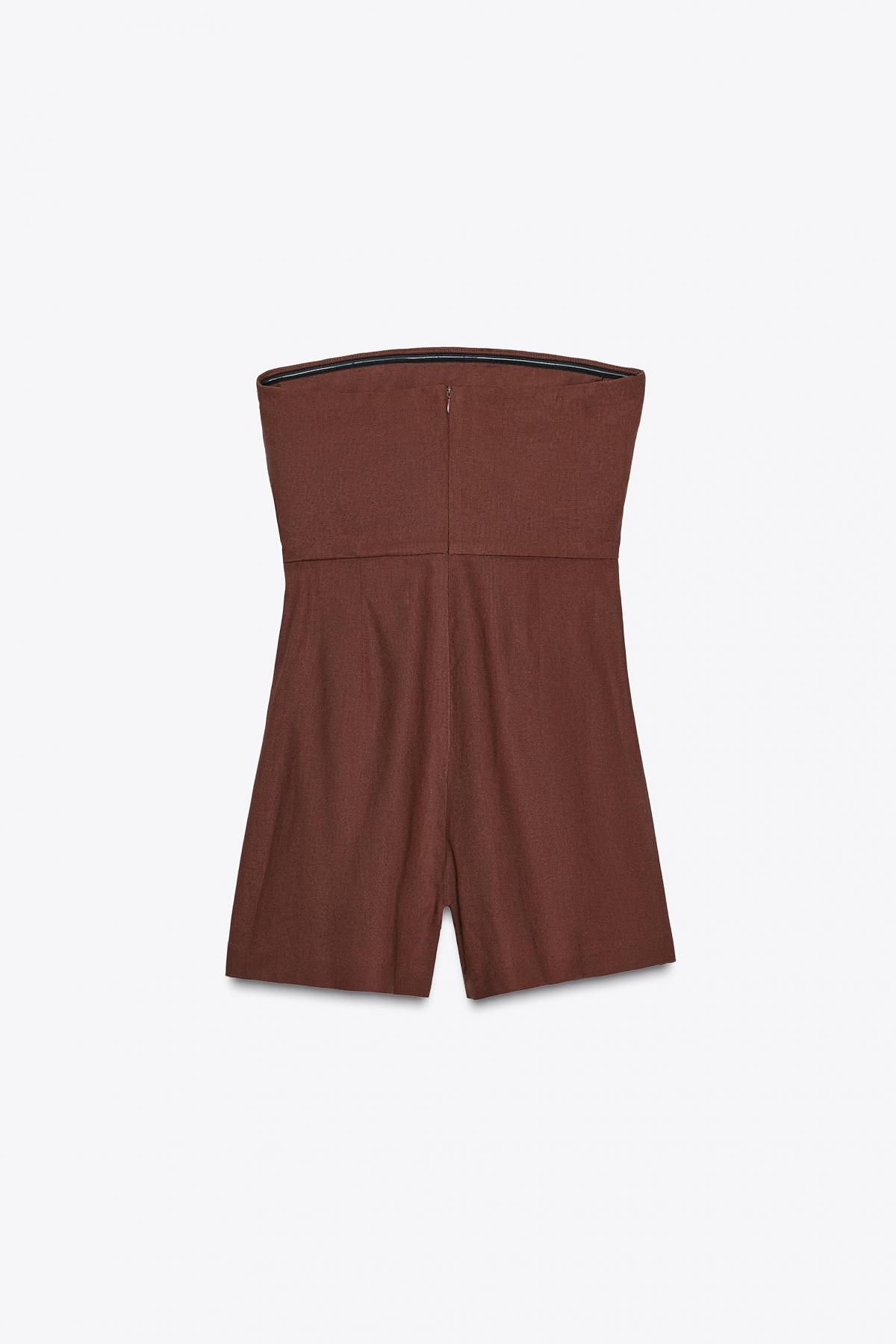 자라 브라운 린넨 오프숄더 숏 점프수트 3453/722 TERRACOTTA 이미지 6