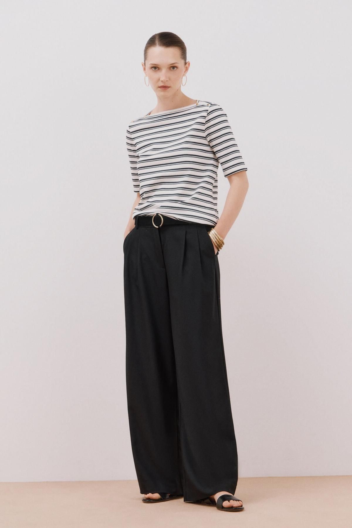 꼬르떼피엘 스트라이프 보트넥 골드버튼 반팔 티셔츠 9162089 ESTAMPADO BLANCO - 상세 이미지 3
