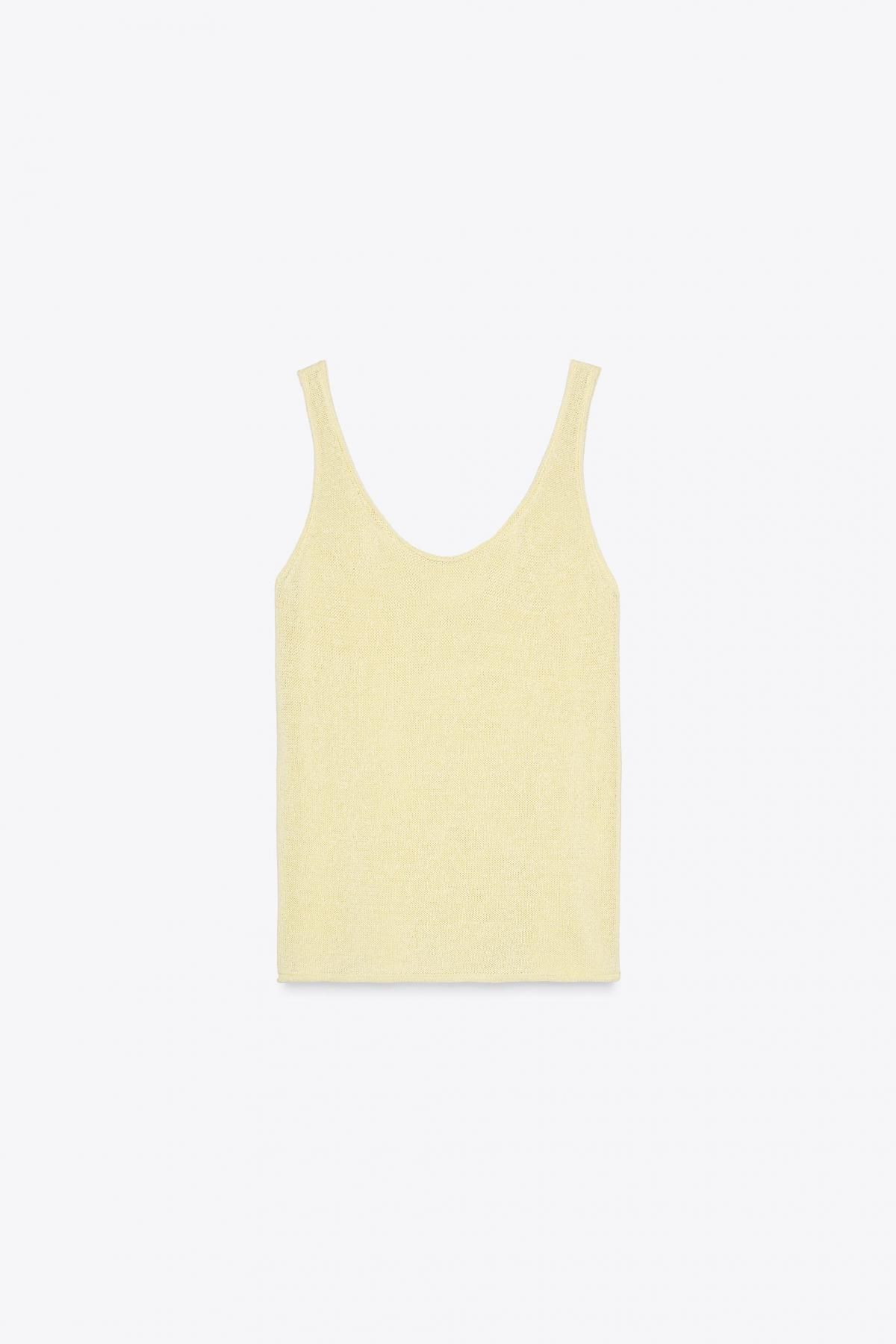 자라 린넨블렌드 슬림핏 민소매 니트탑 3920/251 LIGHT YELLOW - 상세 이미지 5