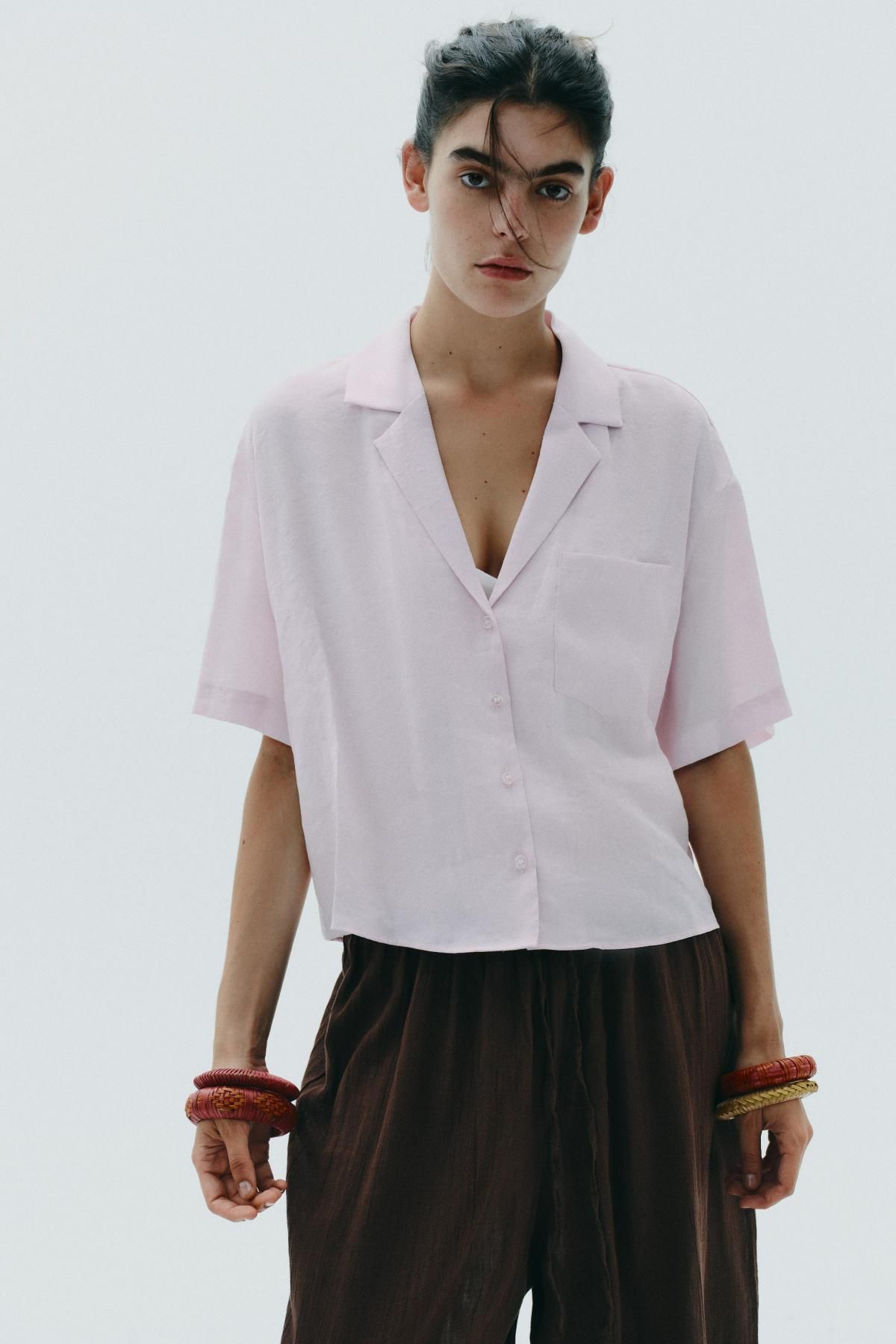 자라 포켓 미니멀 라이트 반팔 셔츠 4661/104 PALE PINK - 상세 이미지 4