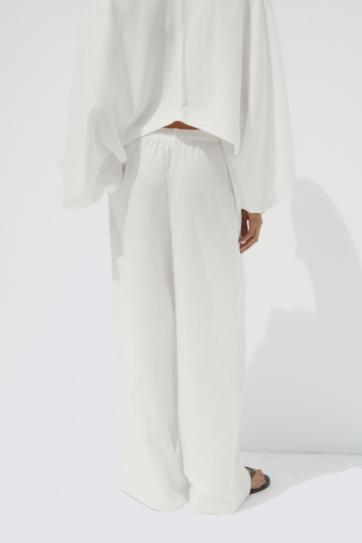 자라 린넨블렌드 와이드 밴딩 슬랙스 팬츠 1255/507 OYSTER-WHITE - 상세 이미지 4