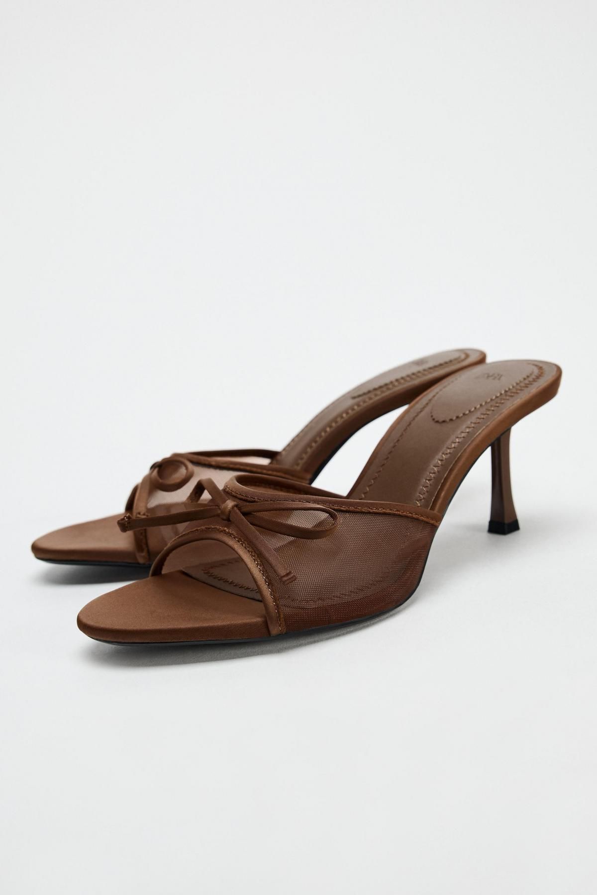 자라 트렌디 메쉬 뮬 샌들 리본 포인트 스틸레토 7cm 3310/610 BROWN - 상세 이미지 4