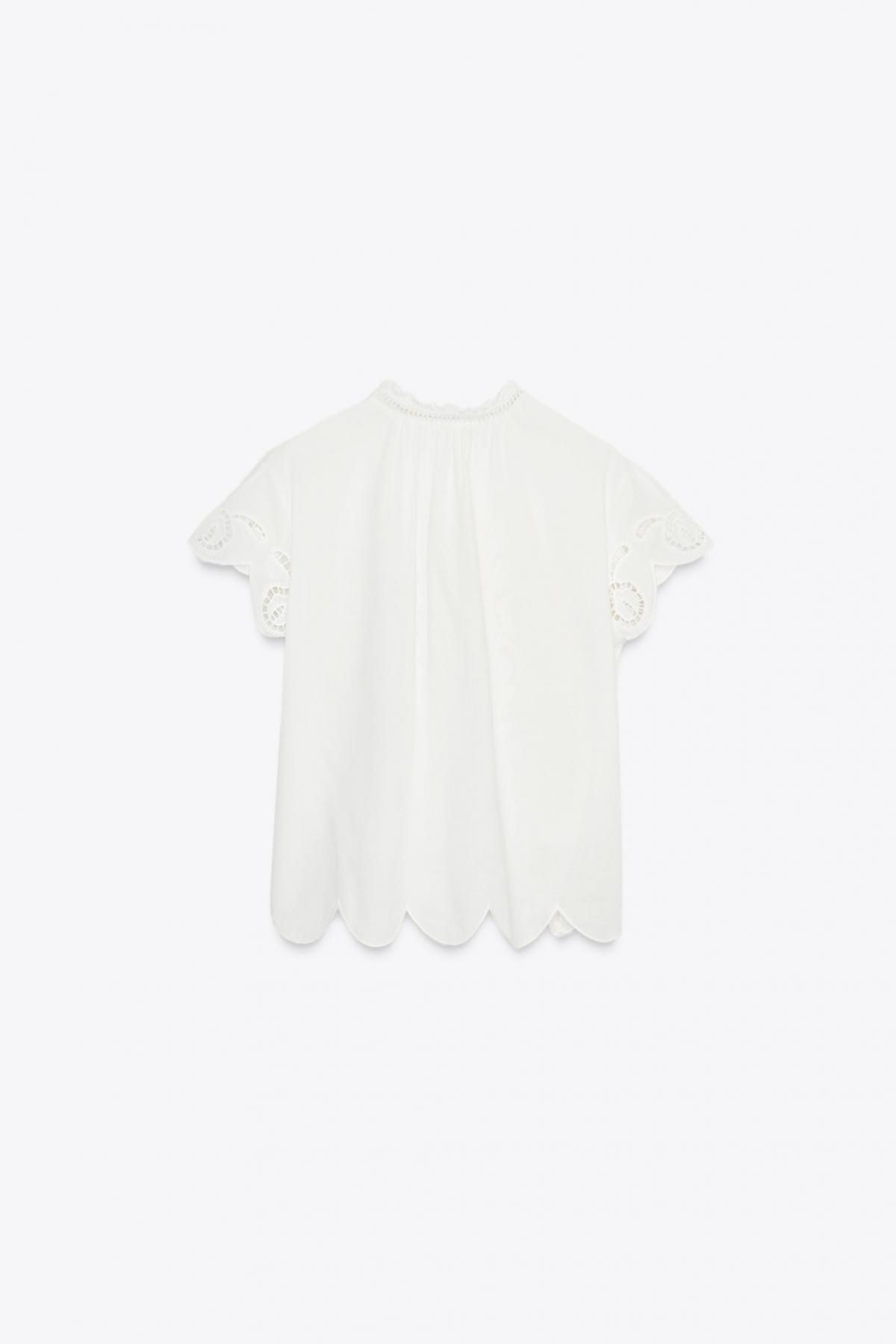자라 자수 코튼 라운드넥 반팔 블라우스 5107/274 OYSTER-WHITE - 상세 이미지 5