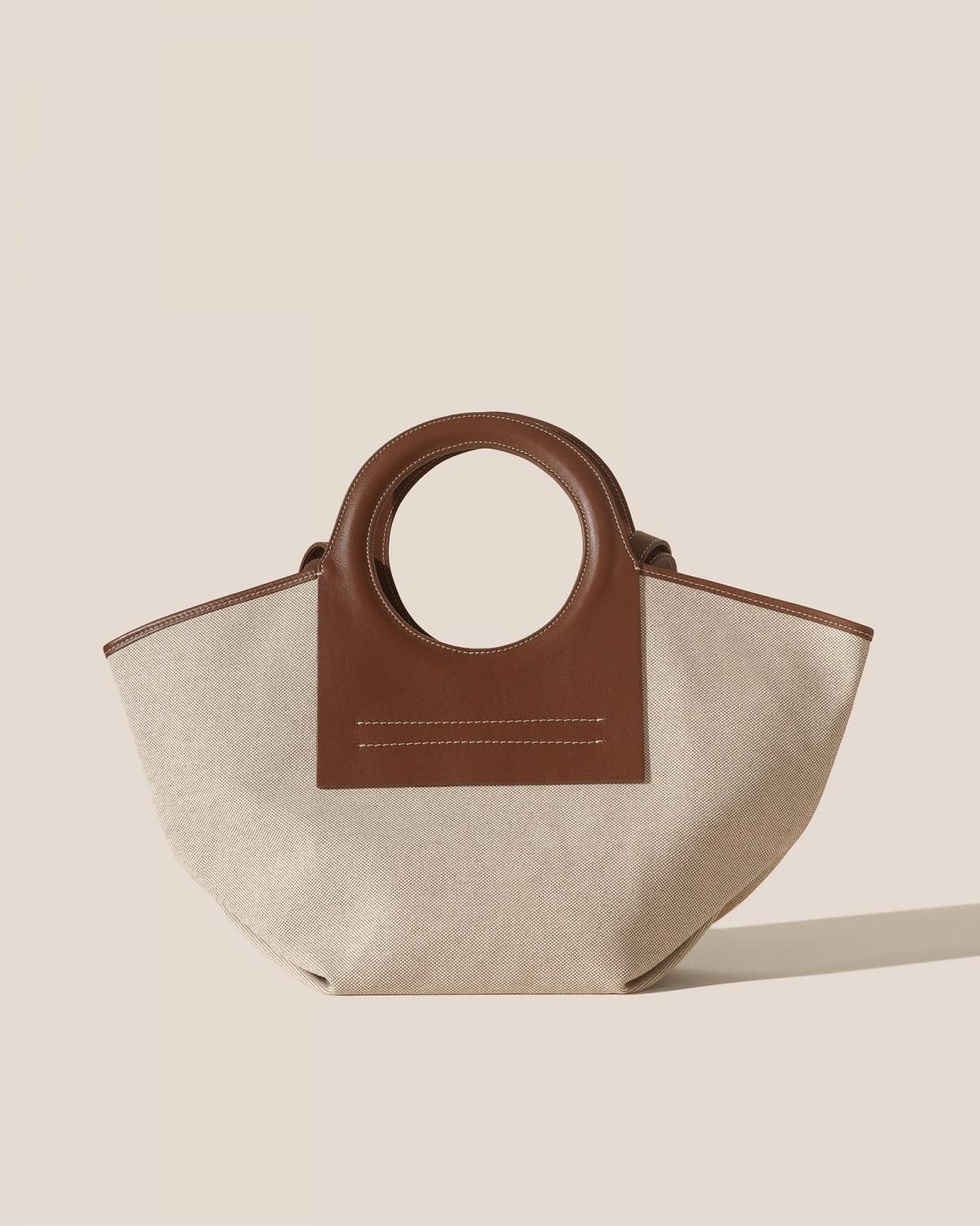 헤레우 CALA S 가죽 트림 캔버스 토트백 7697104863448 BEIGE/CHESTNUT - 메인 이미지