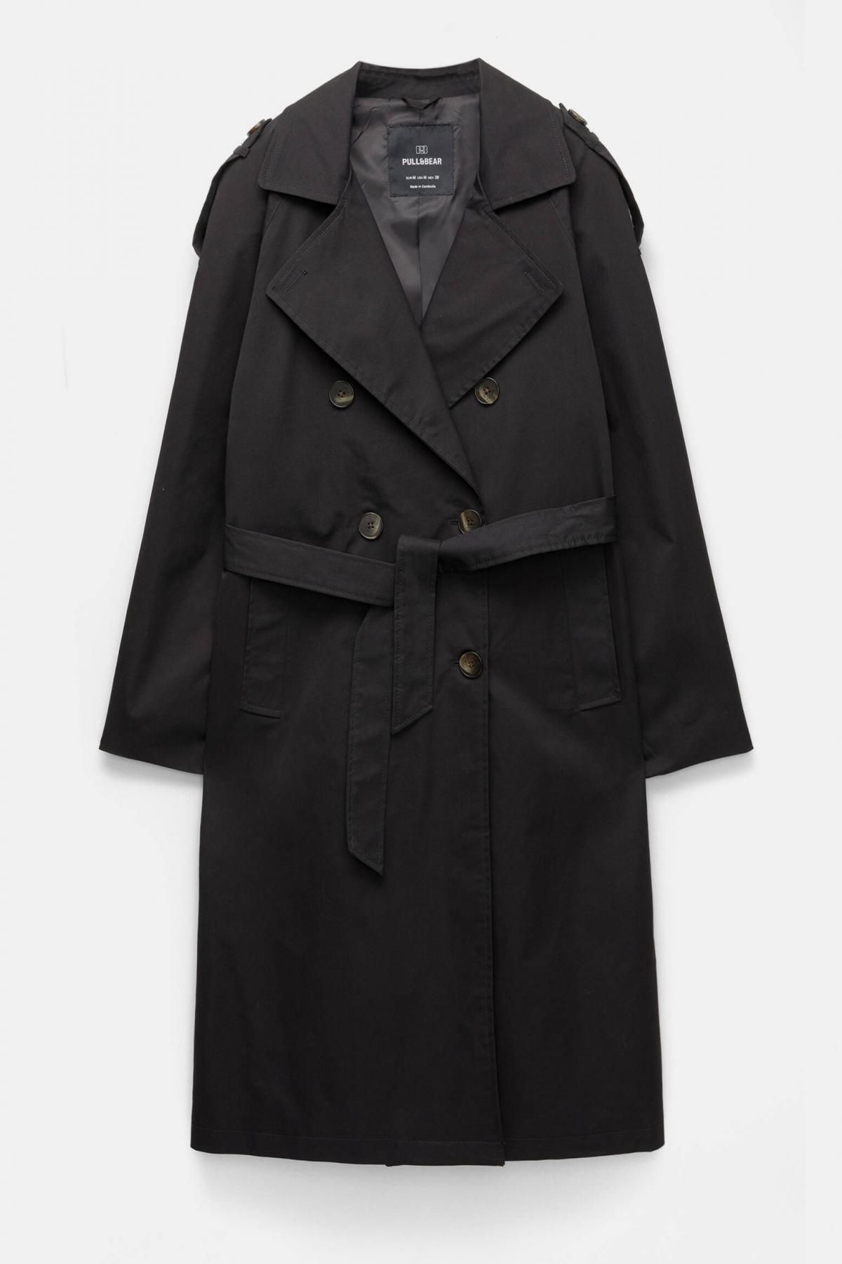 풀앤베어 블랙 클래식 더블버튼 벨티드 트렌치코트 4752/323 BLACK - 메인 이미지