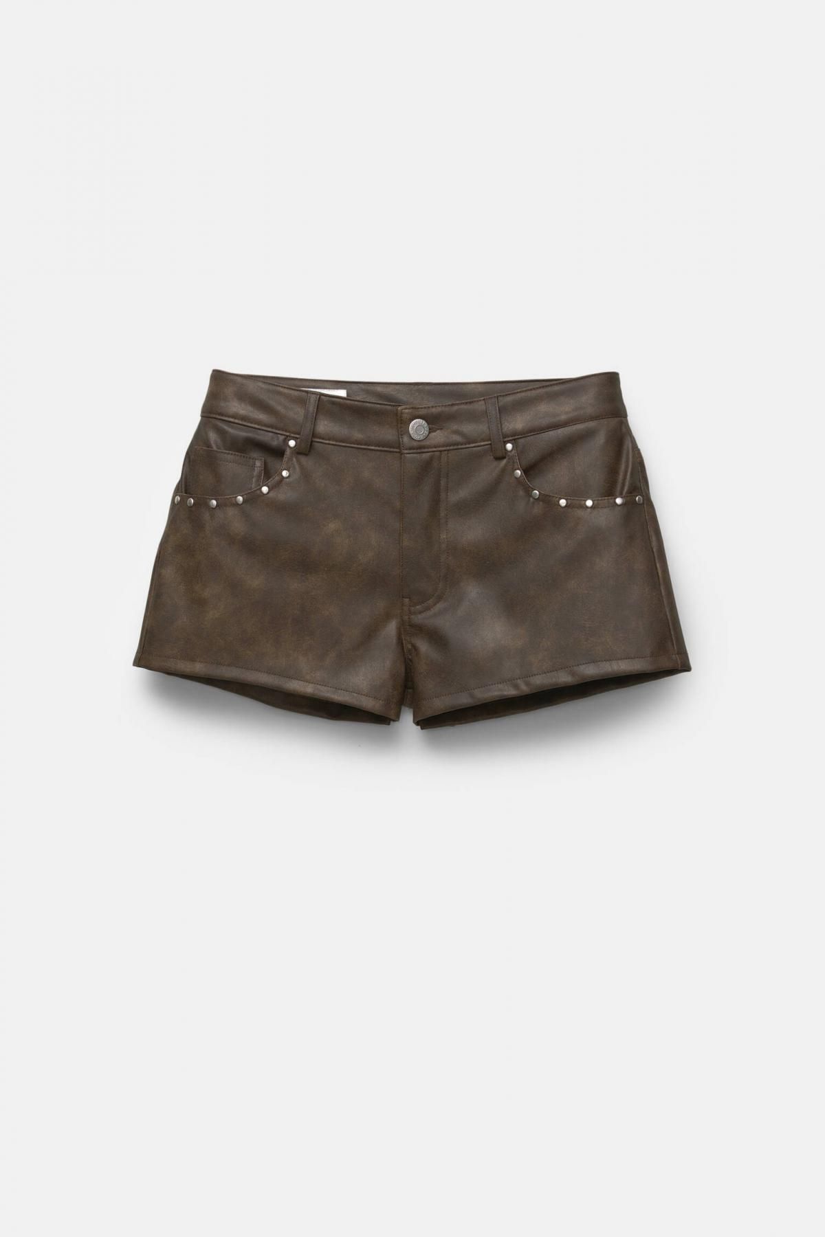 풀앤베어 스터드 레더무드 페이크레더 쇼츠 7696/324 BROWN - 상품 이미지