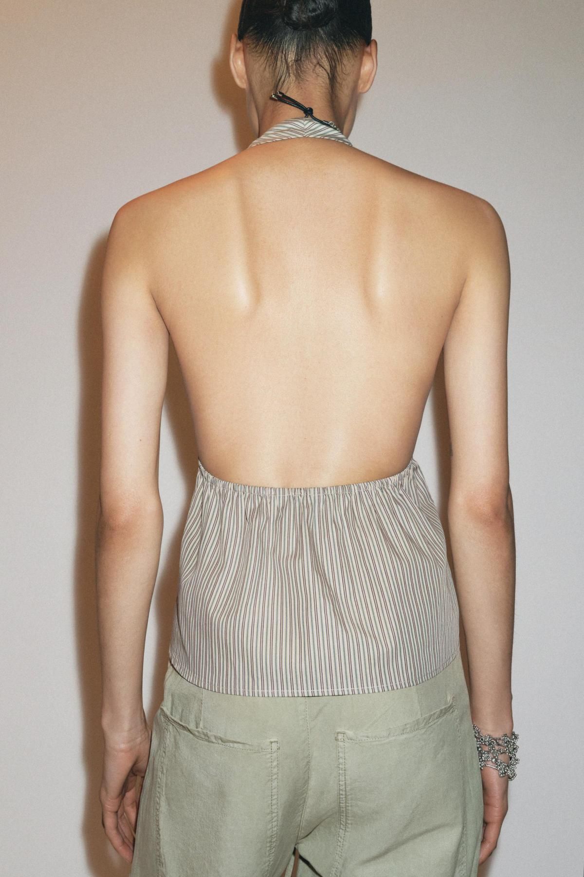 자라 스트라이프 포플린 홀터넥 민소매 탑 4772/106 BROWN / GREEN - 상세 이미지 5