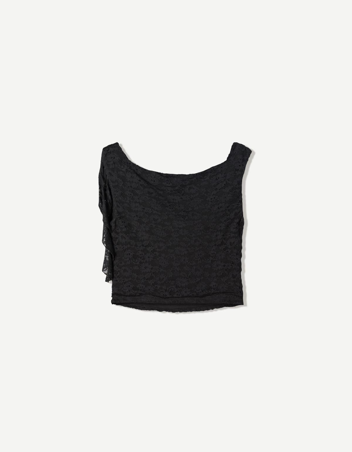 버쉬카 시스루 레이스 드레이프 슬리브리스 블랙 크롭탑 3761/187 BLACK - 상세 이미지 2