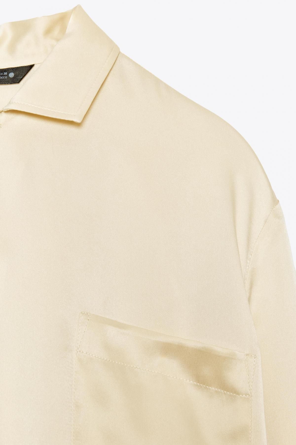 자라 프리미엄 100 실크 긴팔 셔츠 포켓 디테일 7823/147 BEIGE - 상세 이미지 5