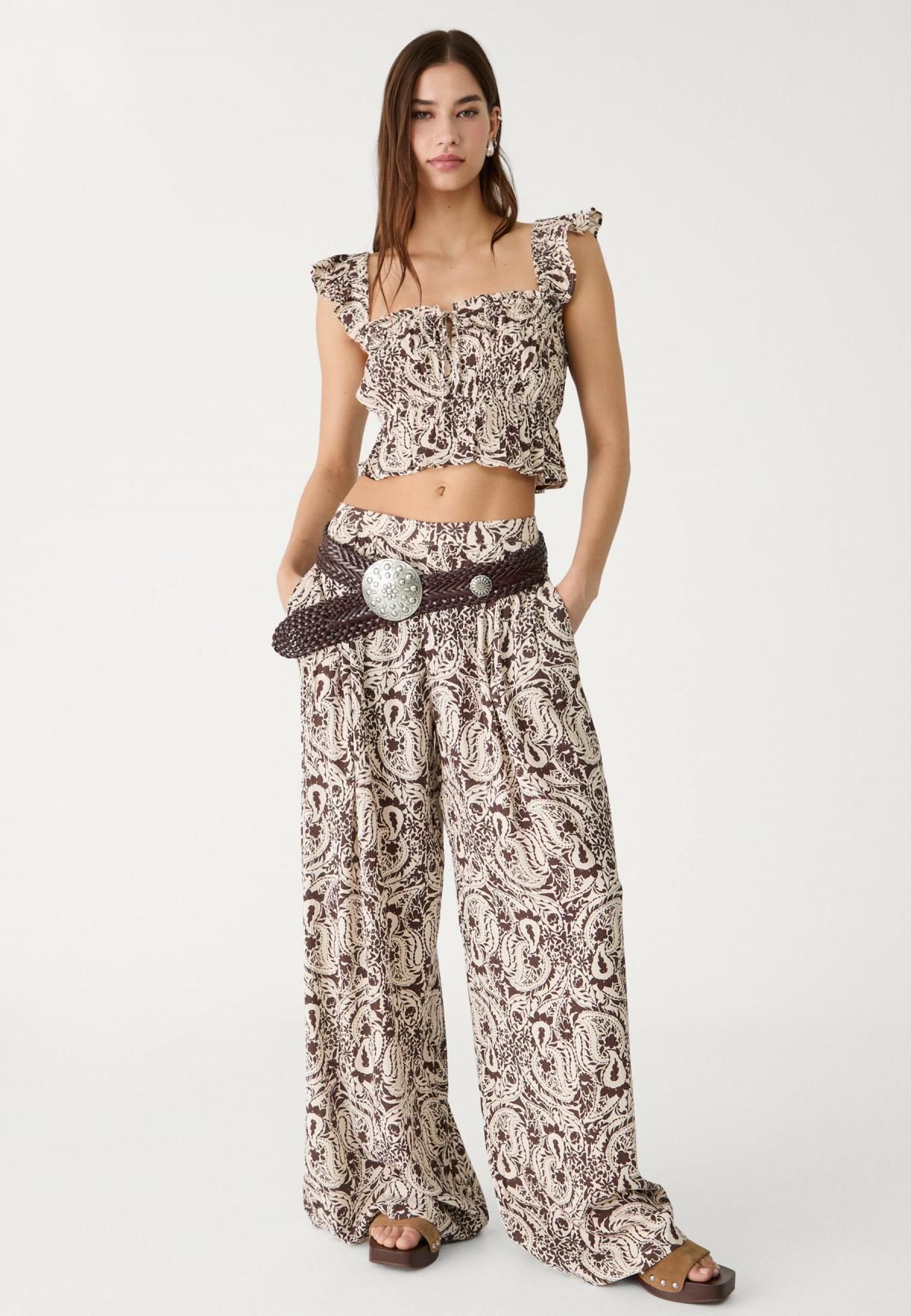 스트라디바리우스 페이즐리 프린트 와이드 팔라조 팬츠 1205/459 BROWN - 상세 이미지 2