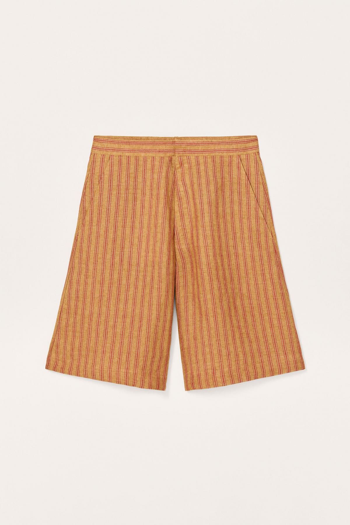 자라 스트라이프 린넨 와이드 버뮤다 반바지 3750/713 ORANGE / YELLOW - 메인 이미지