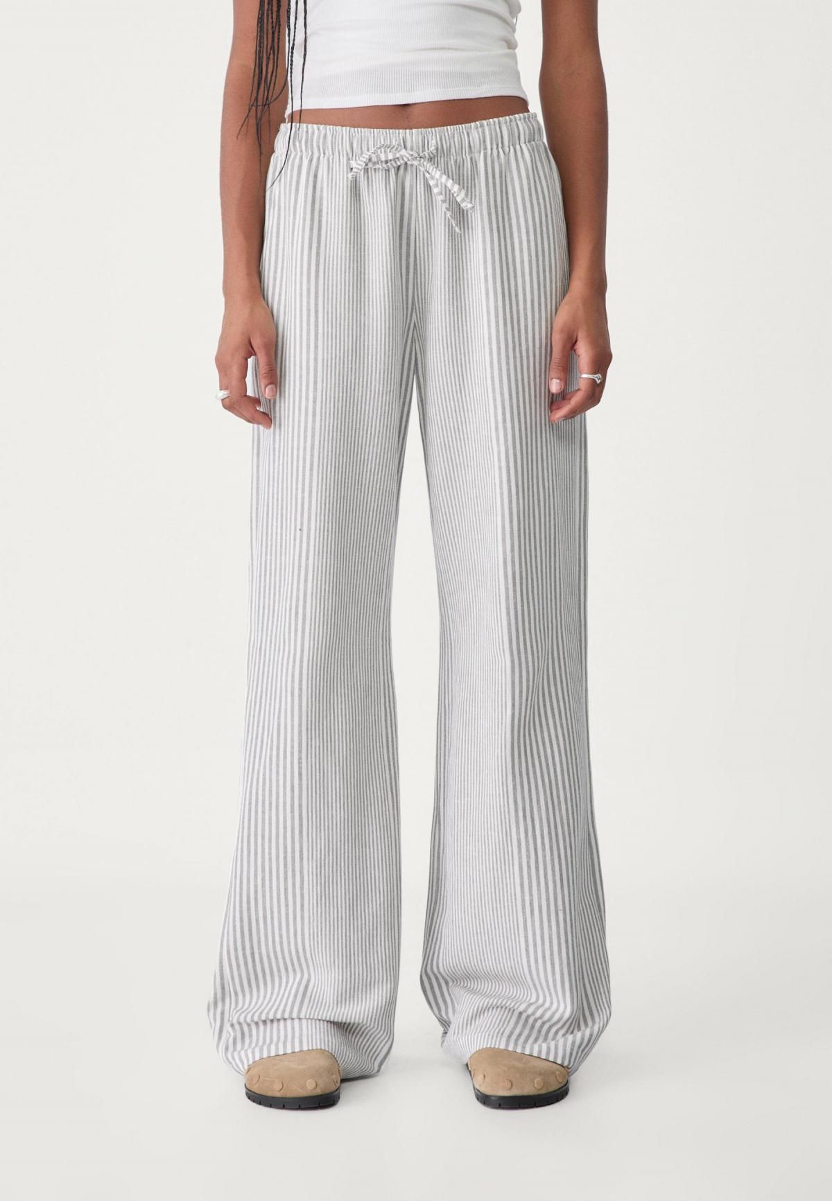 스트라디바리우스 스트라이프 린넨블렌드 와이드 밴딩팬츠 7255/455 GREY - 상품 이미지