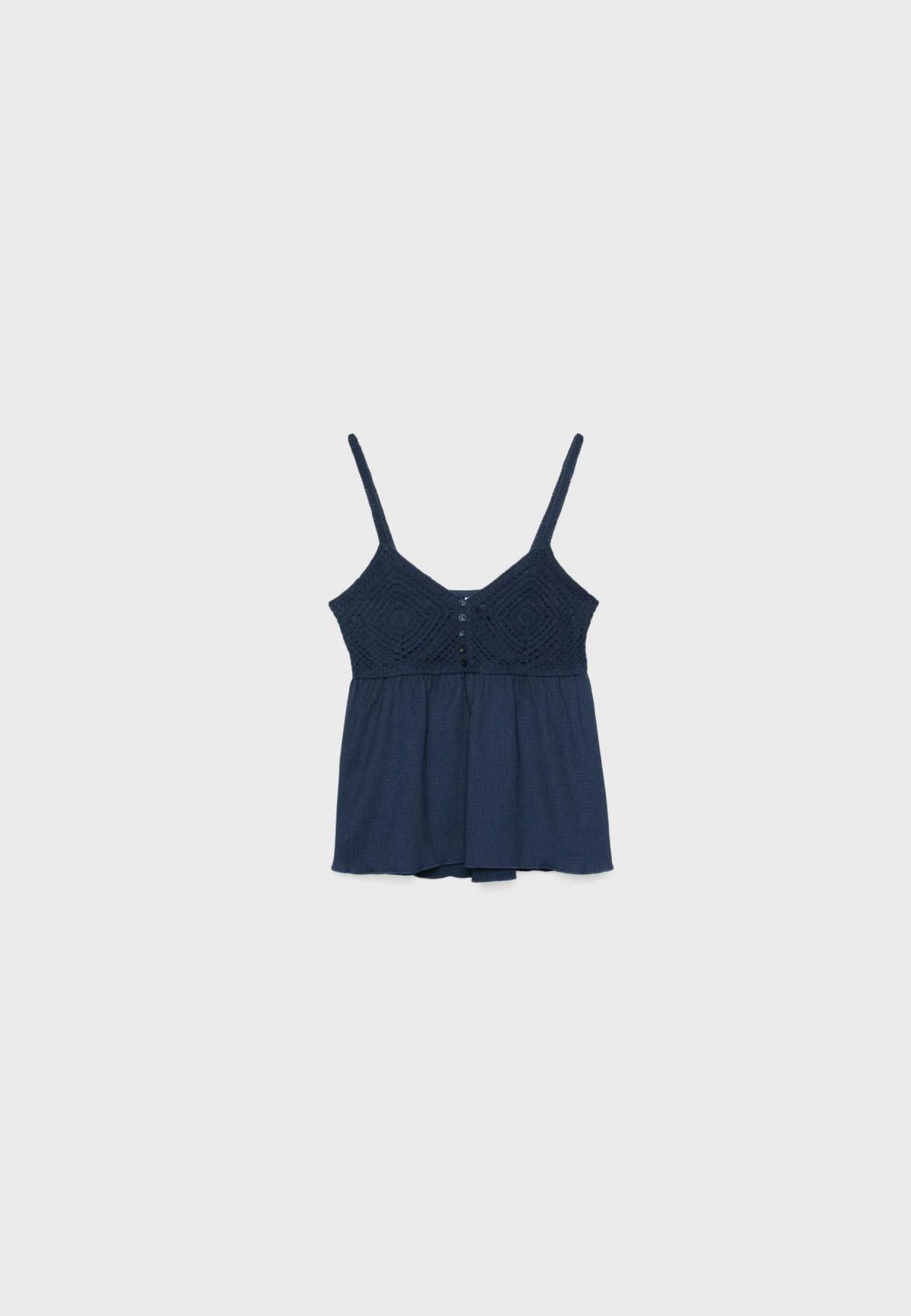 스트라디바리우스 크로셰 플루이드 브이넥 민소매 블라우스 2671/698 NAVY BLUE - 메인 이미지