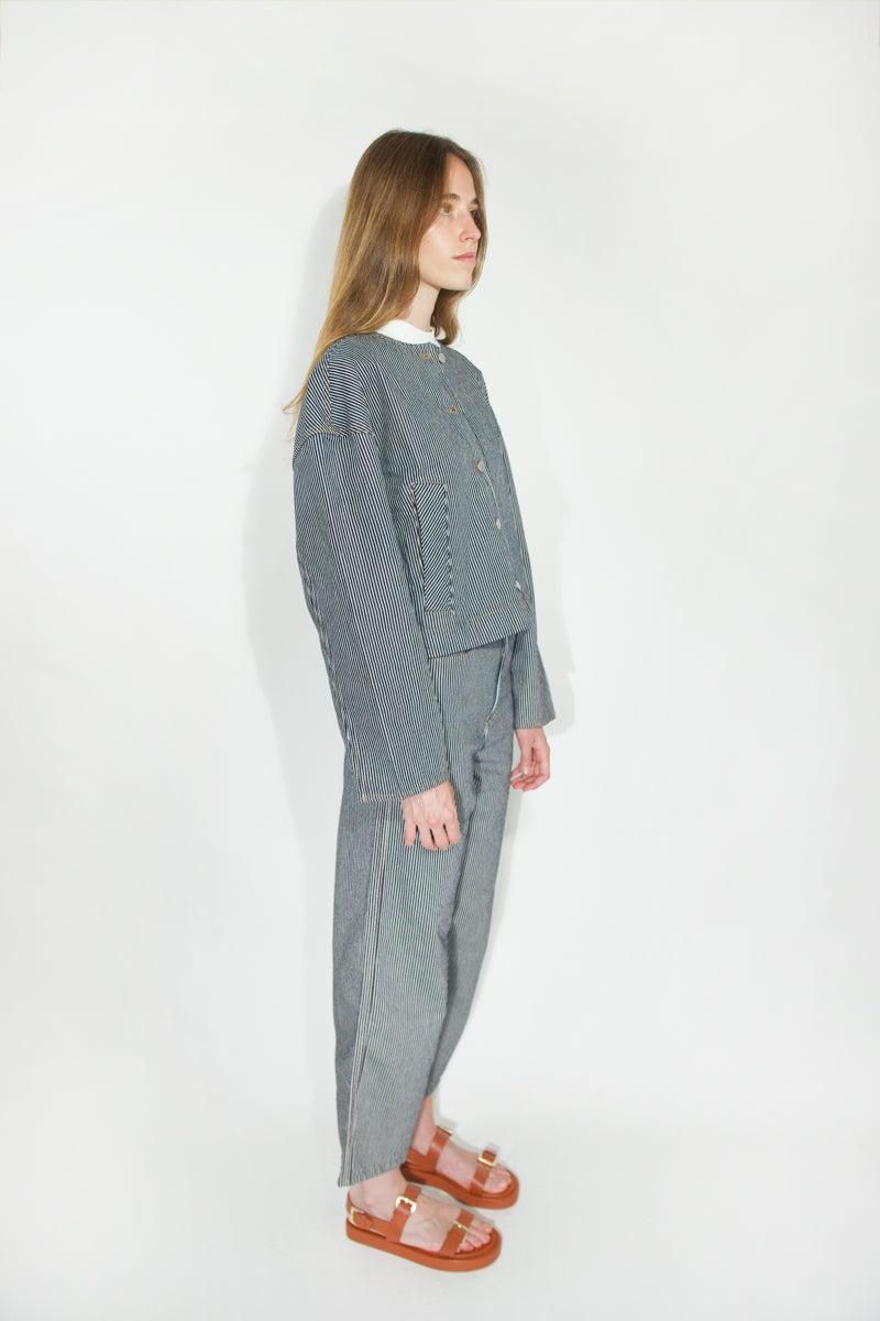 타이니코튼 스트라이프 데님 라운드넥 재킷 SS25-796R82 ONE COLOR - 상세 이미지 5