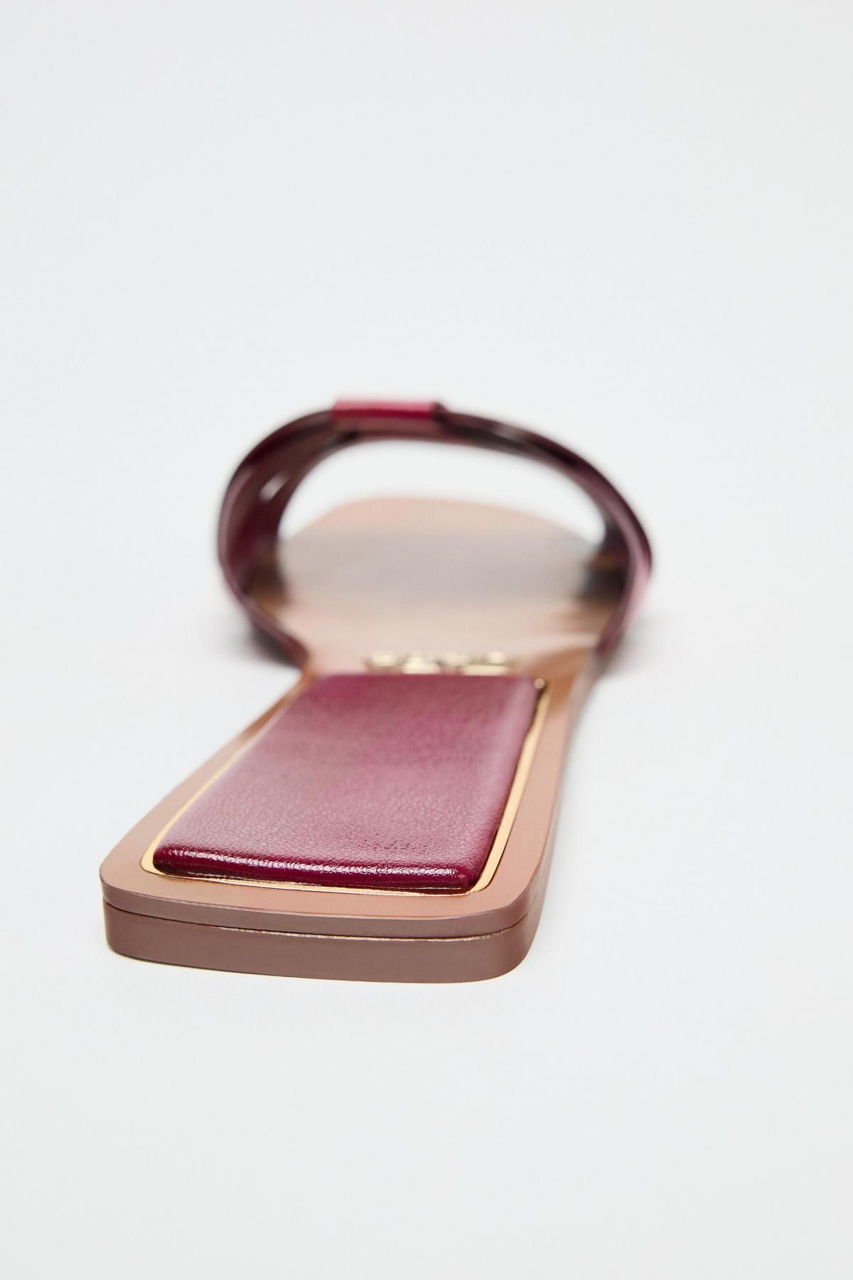 자라 레더 크로스스트랩 플랫 샌들 2600/710 BURGUNDY RED - 상세 이미지 5