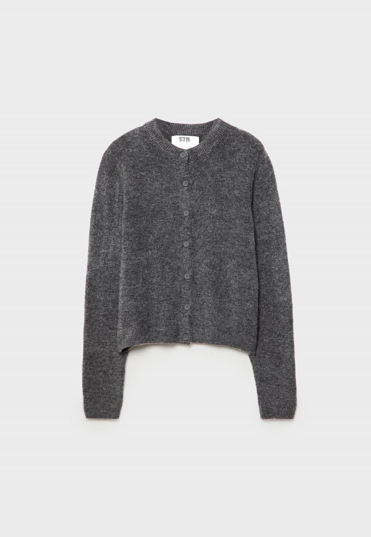 스트라디바리우스 라운드넥 니트 버튼업 베이직 가디건 8559/876 DARK GREY - 상품 이미지