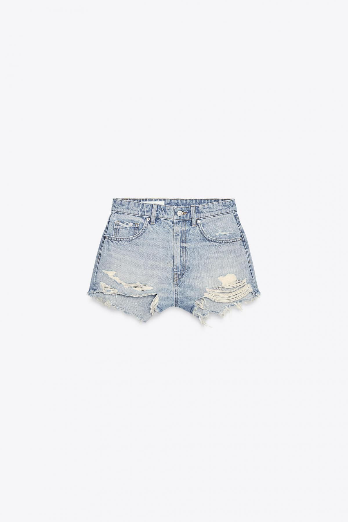 자라 하이웨이스트 커브드 데님 빈티지 숏 팬츠 2569/302 LIGHT BLUE - 메인 이미지