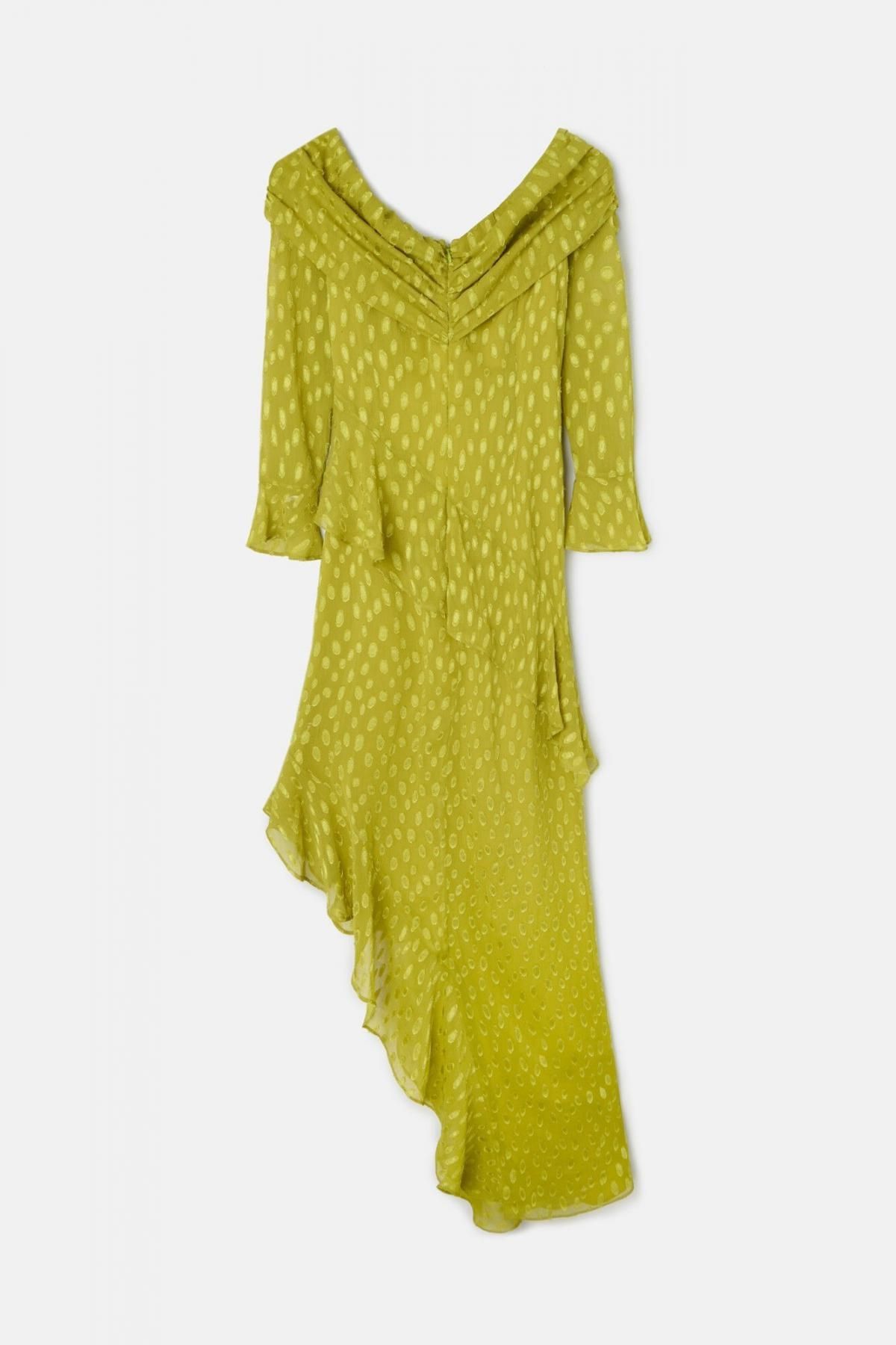 실본 자카드 도트 비대칭 이브닝 오프숄더 롱 원피스 5830186 ESTAMPADO VERDE - 메인 이미지