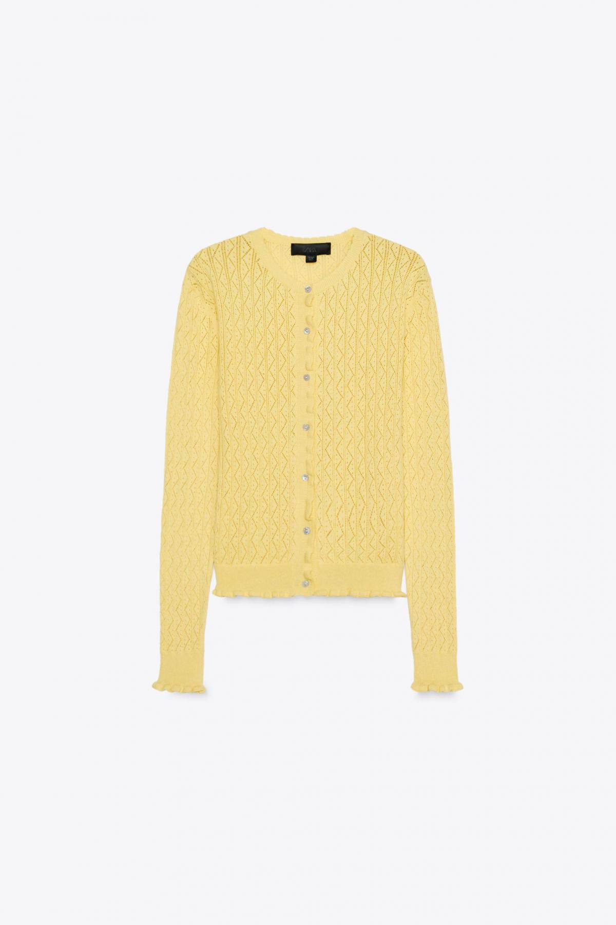 자라 러플 포인텔 니트 라운드넥 카디건 6427/057 LIGHT YELLOW - 메인 이미지