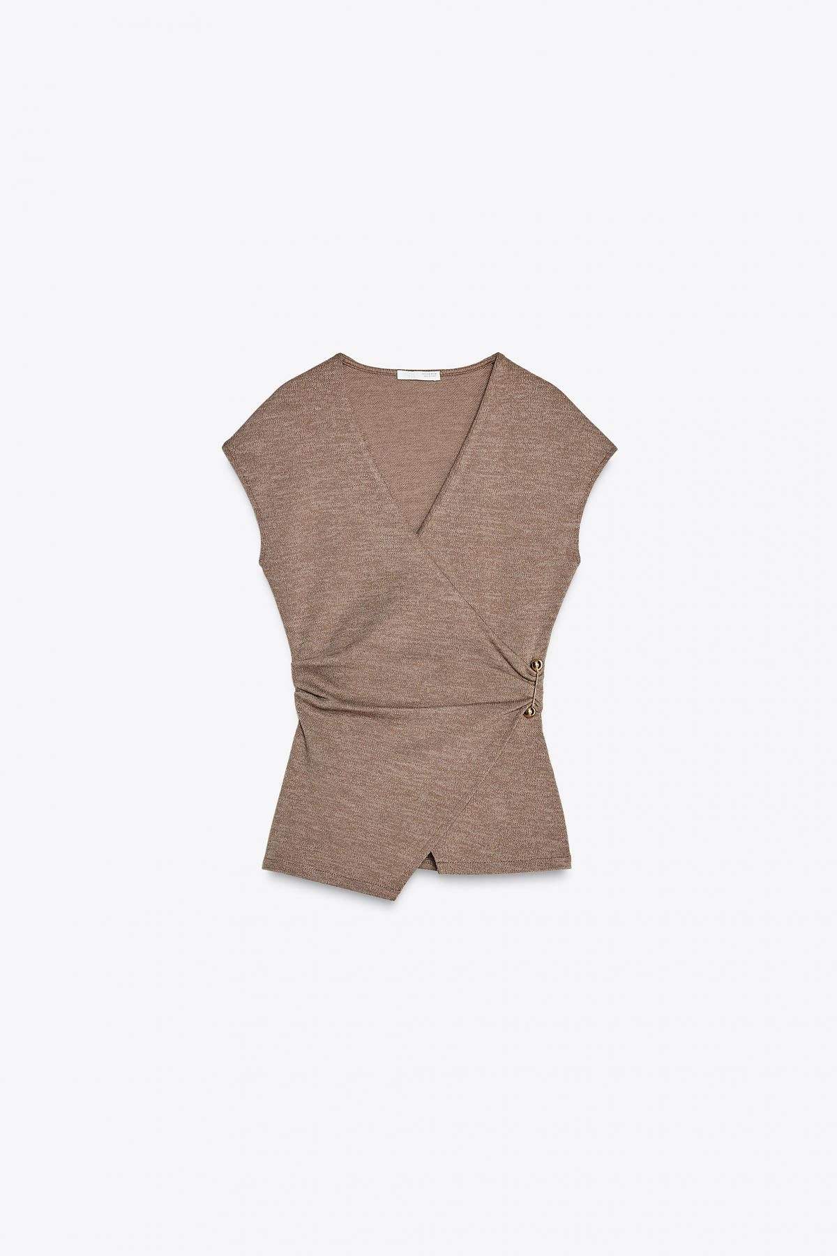 자라 텍스처 브이넥 랩 메탈클래스프 블라우스 3644/177 LIGHT BROWN - 메인 이미지
