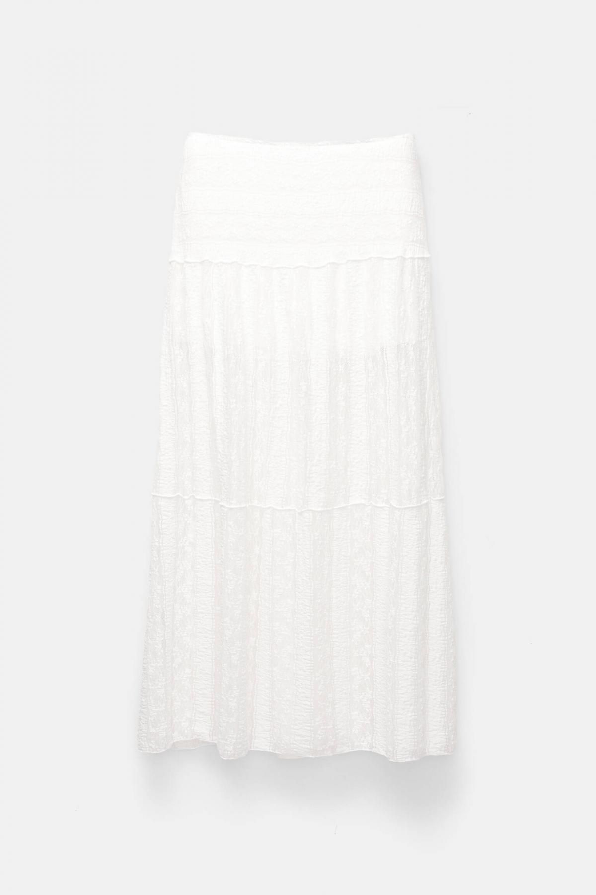 풀앤베어 화이트 보헤미안 플리츠 밴딩 미디 스커트 7400/340 WHITE - 메인 이미지
