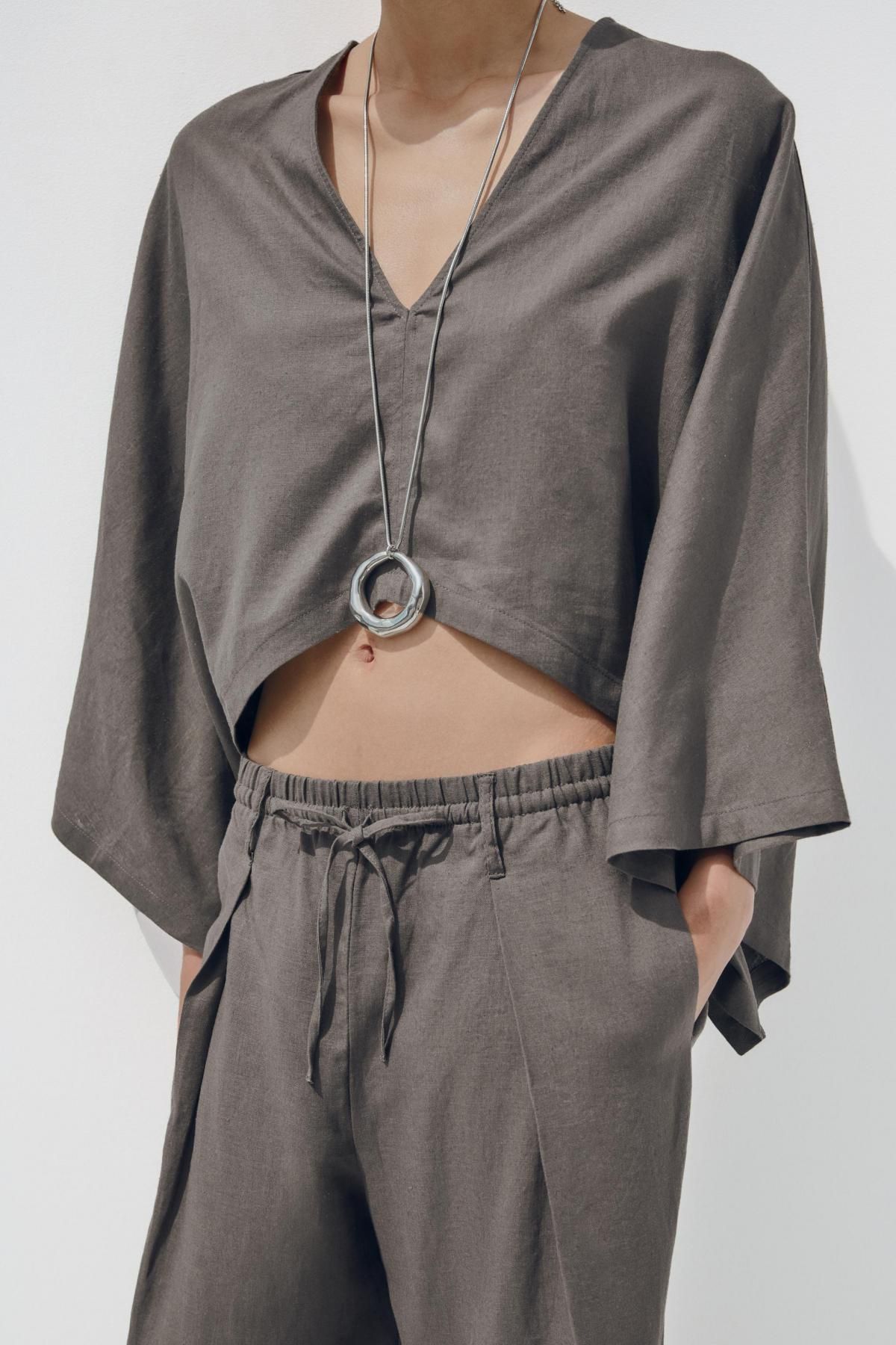 자라 모던 린넨 블렌드 비대칭 케이프 기모노 5427/871 DARK GREY - 상세 이미지 4