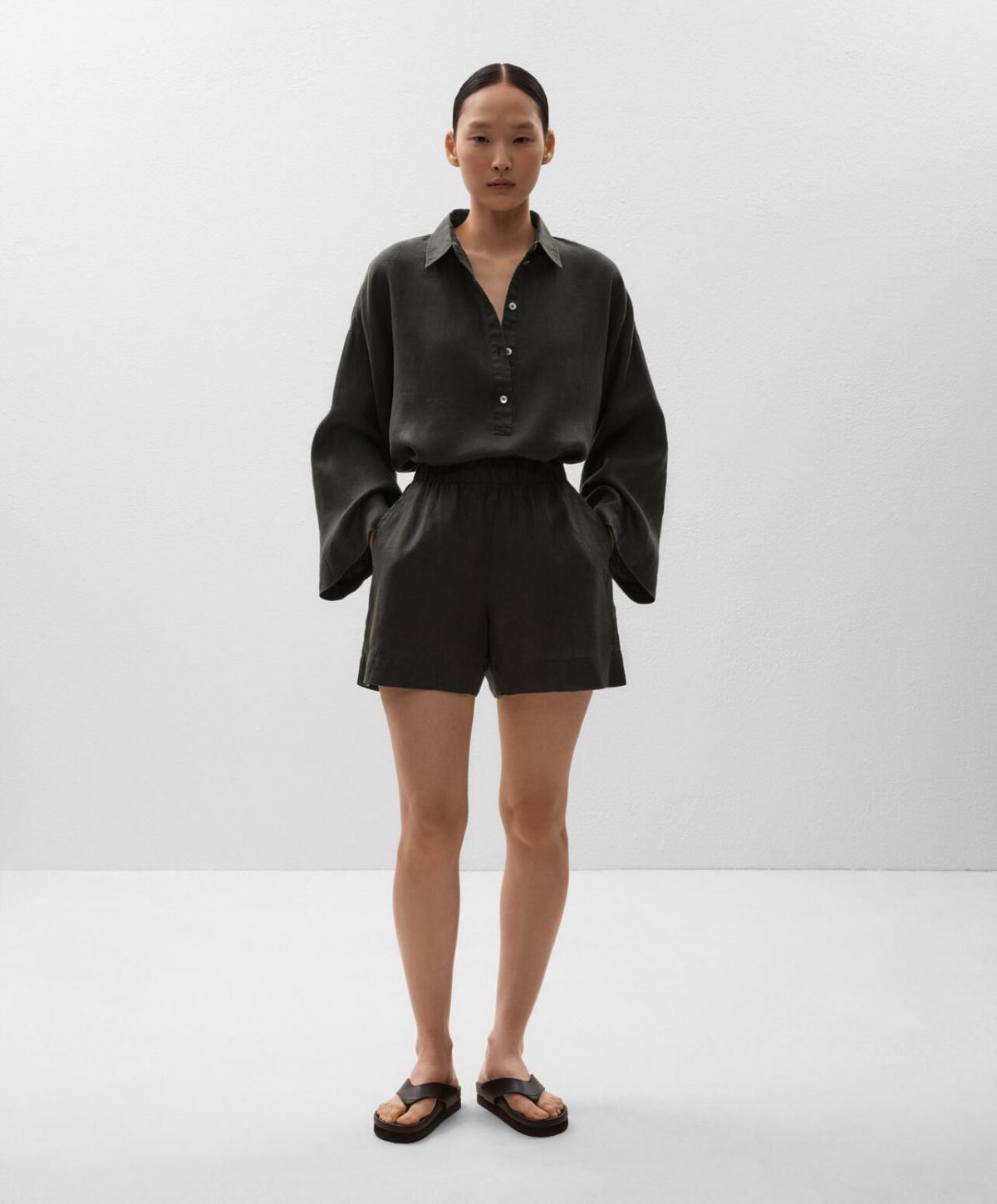 오이쇼 린넨 100 내추럴 버뮤다 반바지 3342/874 ANTHRACITE - 상세 이미지 3