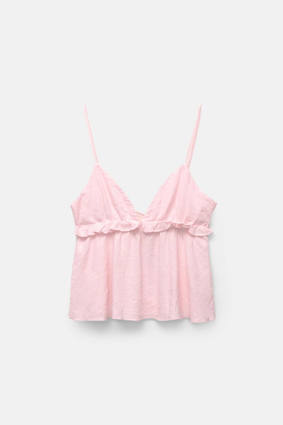 풀앤베어 러플 민소매 린넨 블렌드 탑 7472/343 CHEWING GUM - 상품 이미지