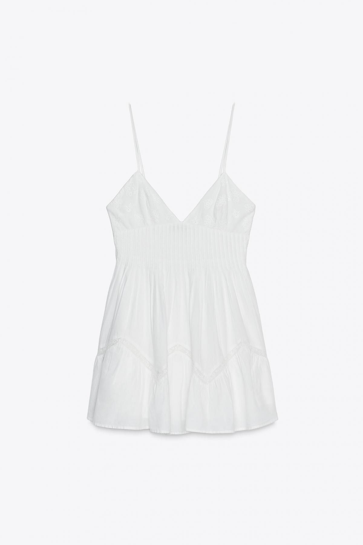자라 브이넥 자수 코튼 스트랩 미니 원피스 0881/377 WHITE - 메인 이미지