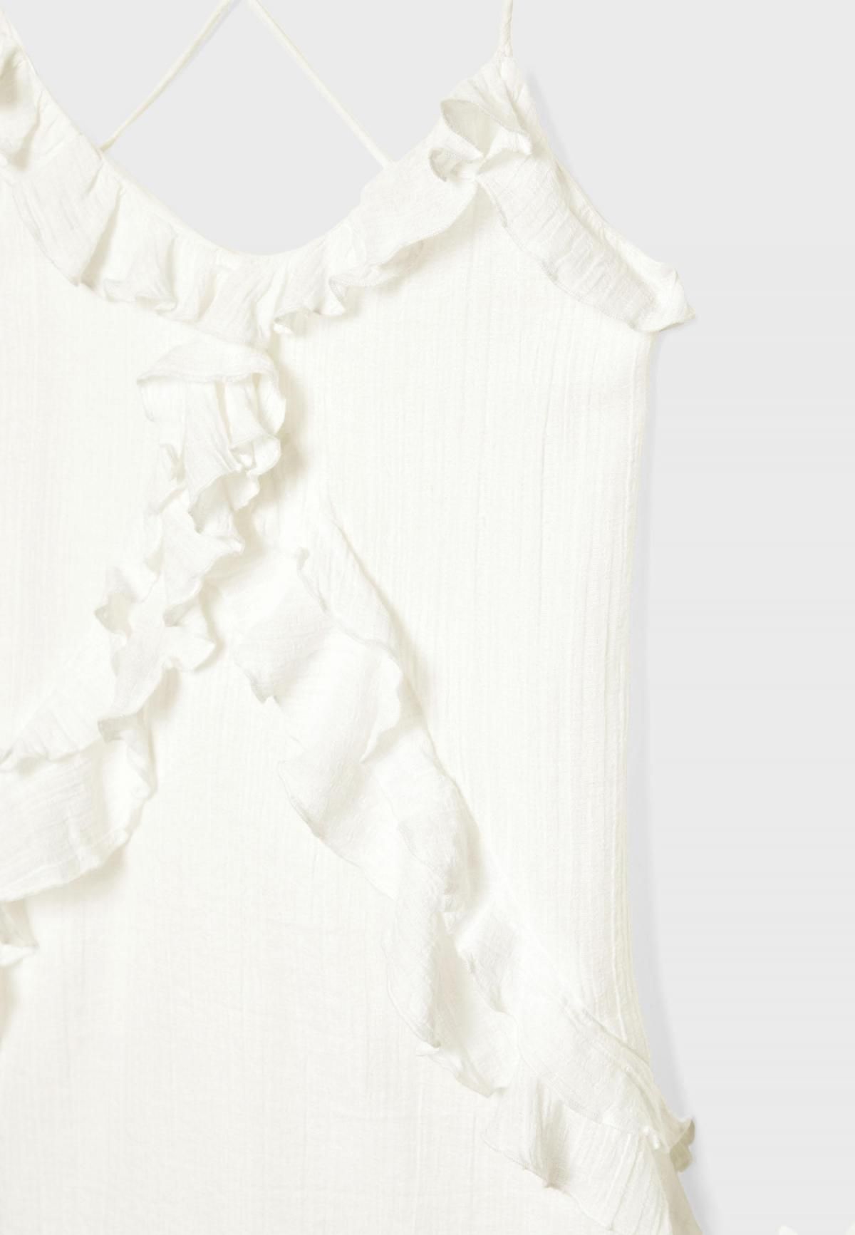 스트라디바리우스 러플 코튼 V넥 스트랩 미니 원피스 8183/150 WHITE - 상세 이미지 4