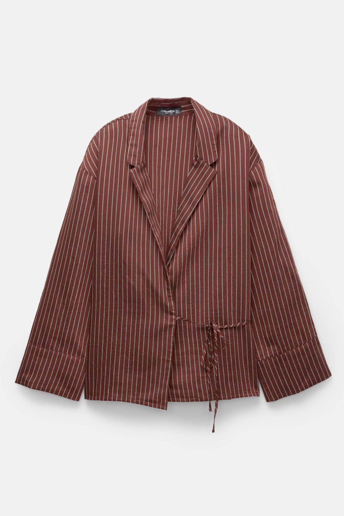 풀앤베어 브라운 스트라이프 타이 랩 셔츠 7472/406 BURGUNDY - 메인 이미지