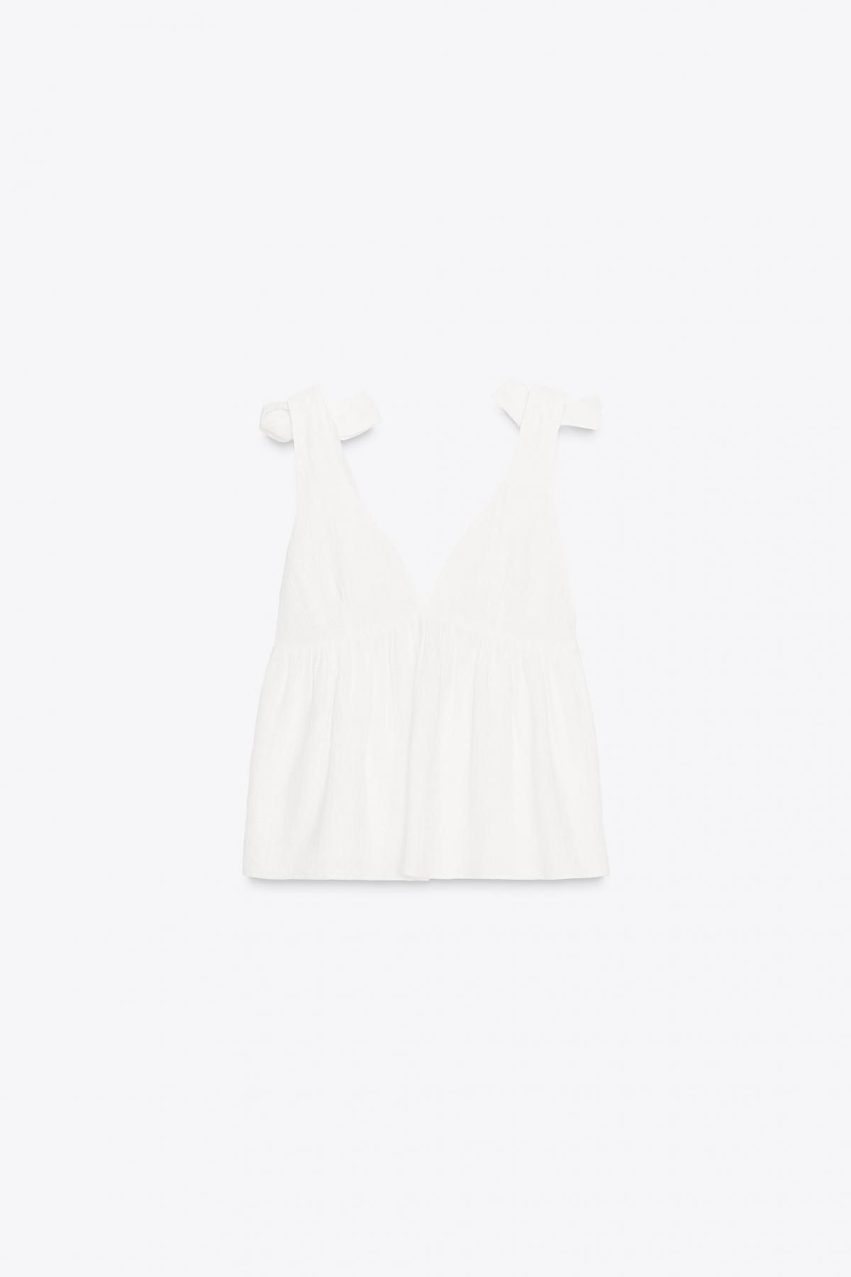 자라 리넨 브이넥 리본 스트랩 민소매 탑 0881/044 OYSTER-WHITE - 메인 이미지