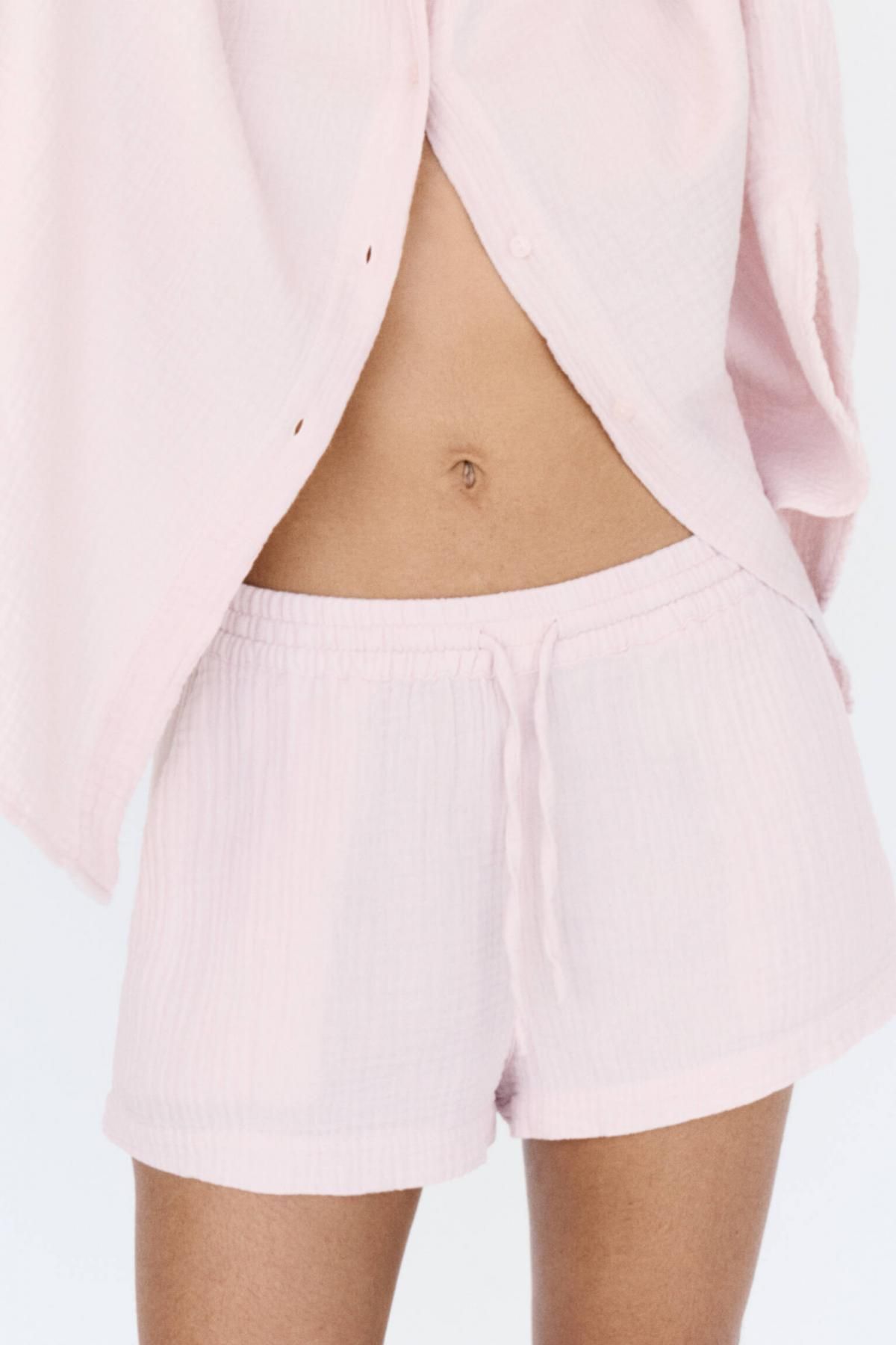 풀앤베어 텍스처 오버사이즈 코튼 밴딩 반바지 7696/350 PINK - 상세 이미지 2