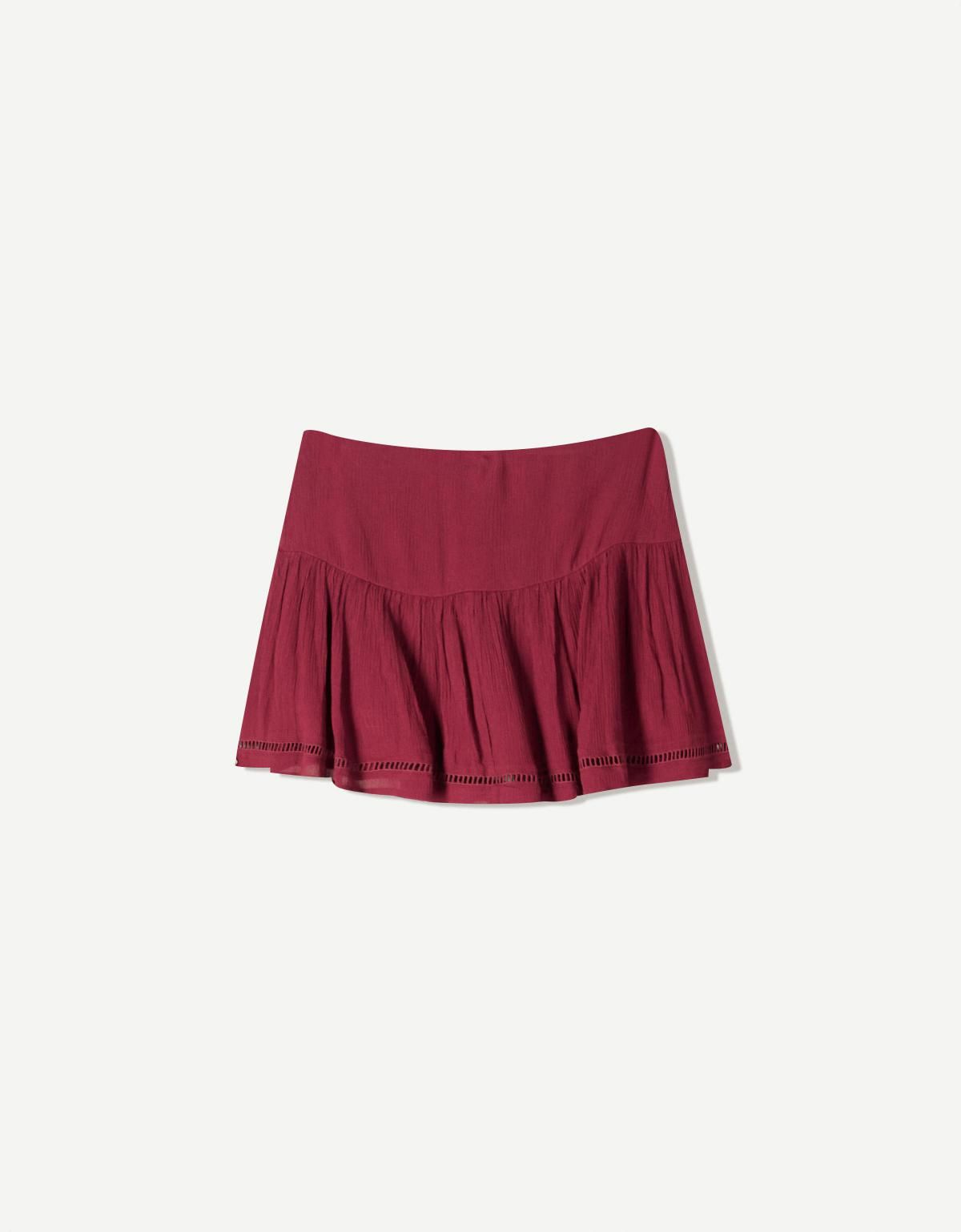 버쉬카 텍스처 패브릭 플레어 미니 스커트 6077/494 MAROON - 상세 이미지 2