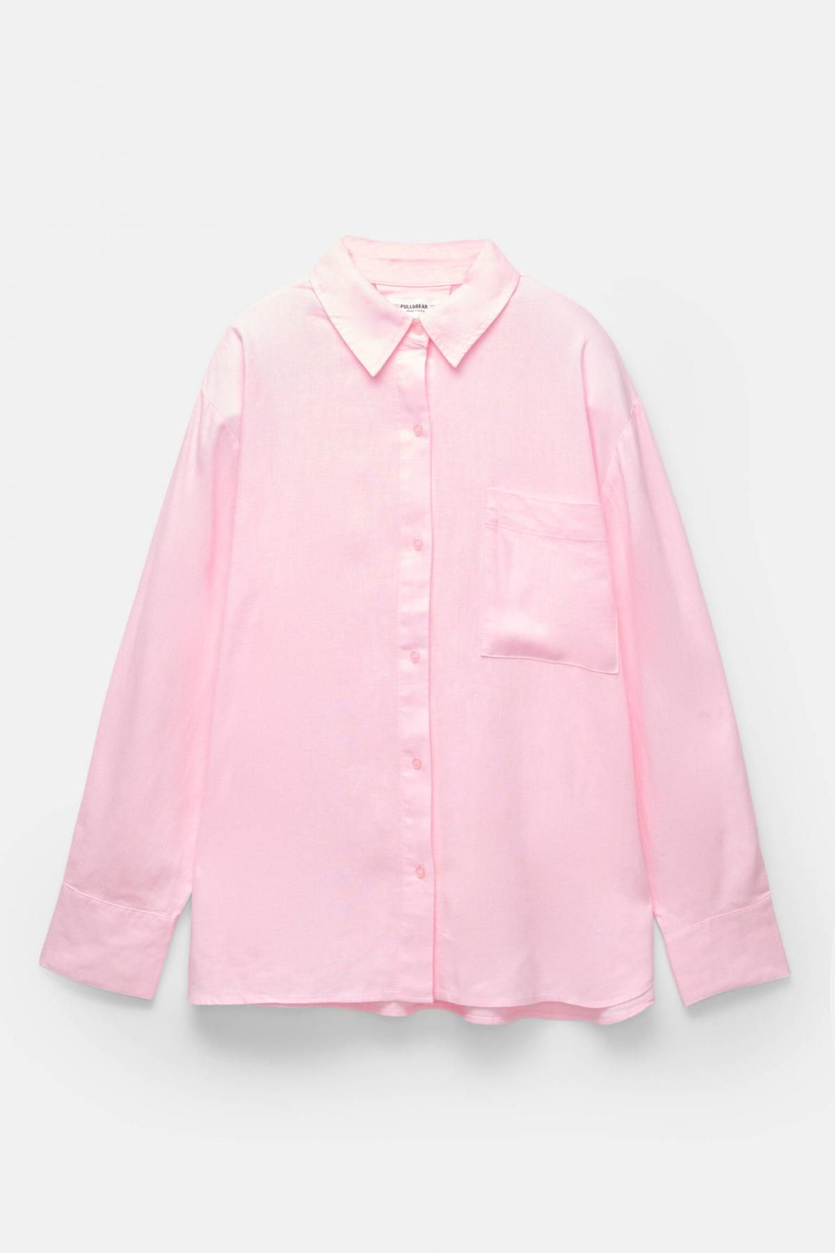 풀앤베어 오버사이즈 라이트핑크 린넨블렌드 긴팔 셔츠 7472/351 ROSE PINK - 메인 이미지