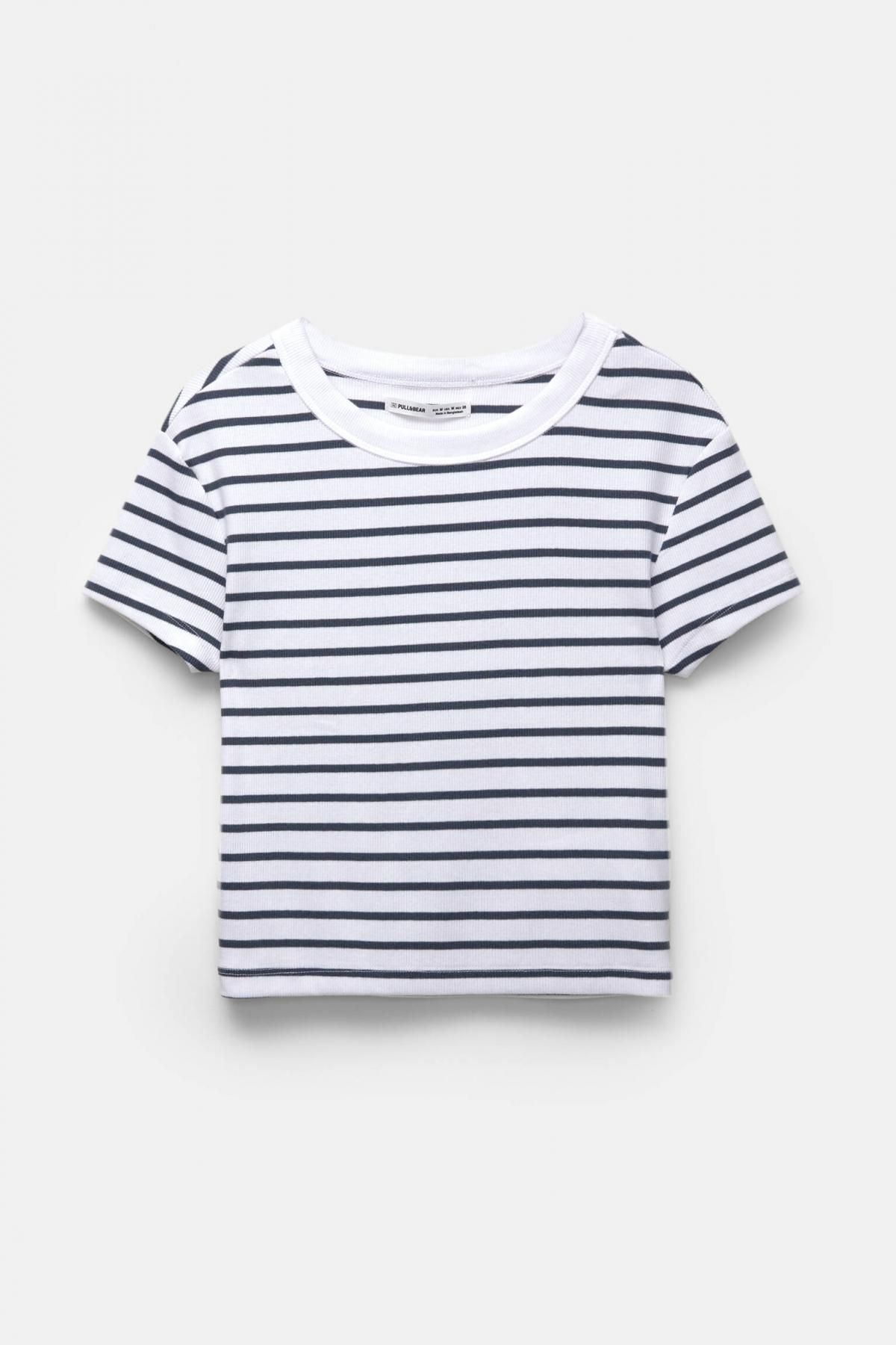 풀앤베어 스트라이프 크롭 립 반팔 티셔츠 3245/328 STRIPED - 상품 이미지